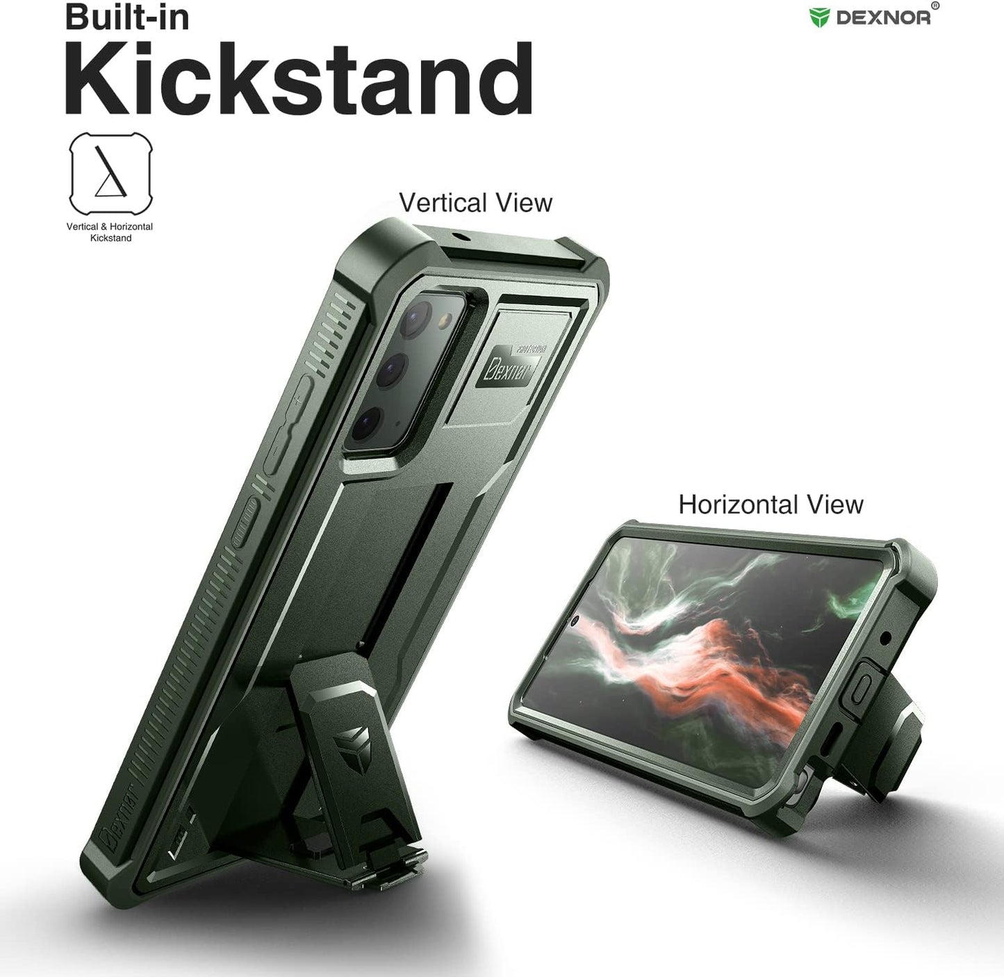 Dexnor for Samsung Galaxy Note 20 5G Case, [Built in Screen Protector and Kickstand] Heavy Duty Military Grade Protection Shockproof Protective Cover for Samsung Galaxy Note 20,Army Green  Dexnor   
