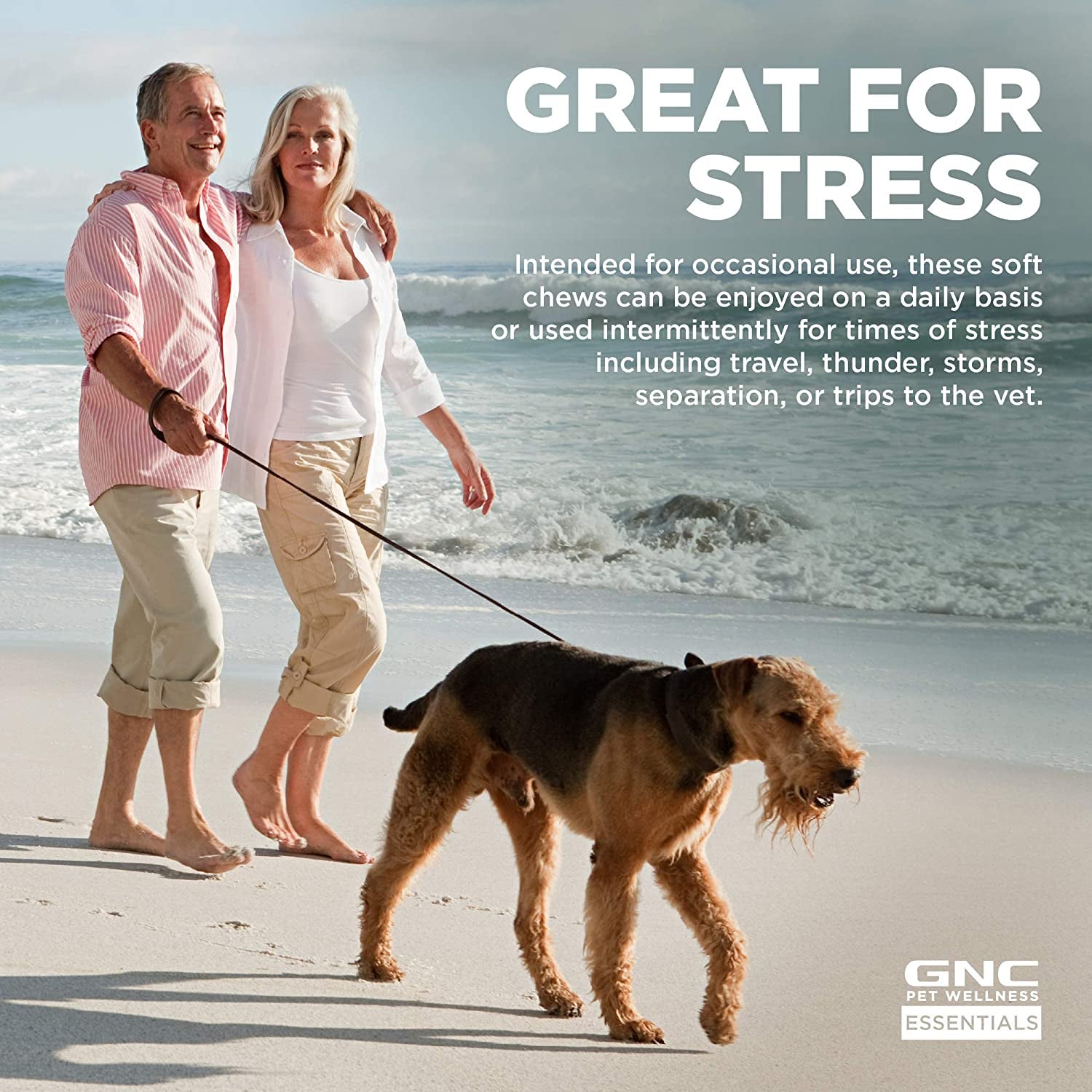 GNC for Pets Essentials Calming Soft Chew Dog Supplements | 60 Ct Chicken Flavor Dog Soft Chew Supplements for Calming and Relaxation | Adult Dog Calming Chews for Anxiety, White  Fetch for Pets   
