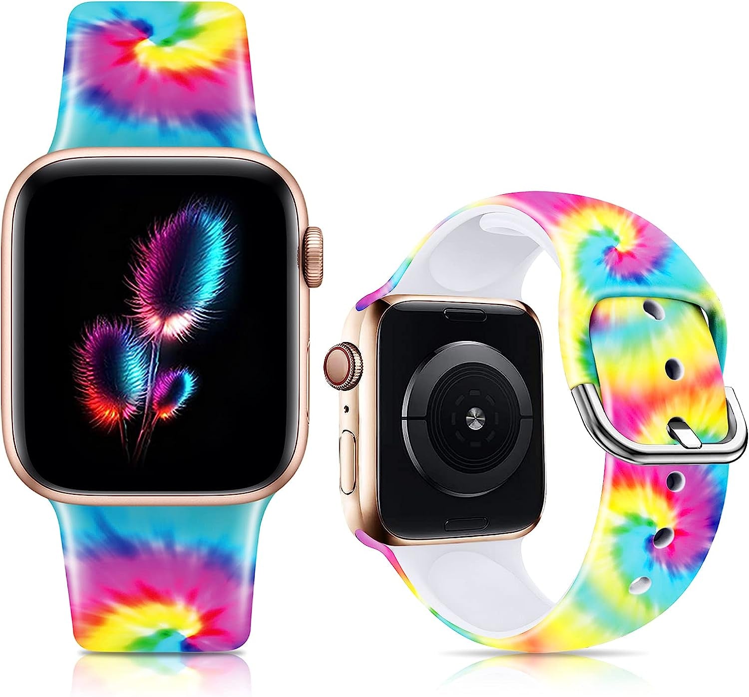 IKANFI Bands Compatible with Apple Watch Band 38Mm 40Mm 41Mm 42Mm 44Mm 45Mm for Women Men Silicone Floral Pattern Printed Band Strap for Iwatch Band SE Series 7 6 5 4 3 2 1 Wristband  IKANFI Tie Dye 42mm/44mm/45mm M/L 