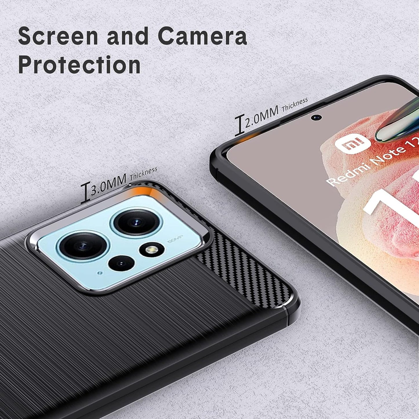 Natbok Compatible with Redmi Note 12 4G Case, Flexible TPU [Brushed Texture] Anti-Slip Shockproof Military Protection Bumper Phone Case,Slim Case Cover Compatible with Redmi Note 12 4G,Black  Natbok   