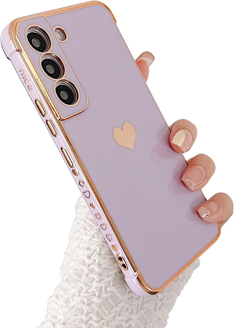 Phylla Design for Samsung Galaxy S22 Plus/S22+ Phone Case,Cute Love Heart Luxury Gold Plating Edge Case for Women Men Camera Protection Shockproof Bumper with Side Small Heart Pattern (Blue)  phylla\1 Purple  