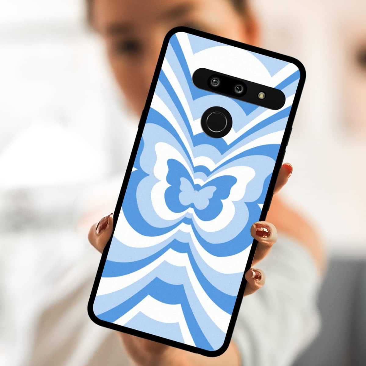 Zaztify Phone Case for LG G8 Thinq, Blue Butterfly Tunnel Center Coffee Latte Valentine Color Block Cute Pattern Shockproof Protective Anti-Slip Slim Soft Cover Shell  zaztify   