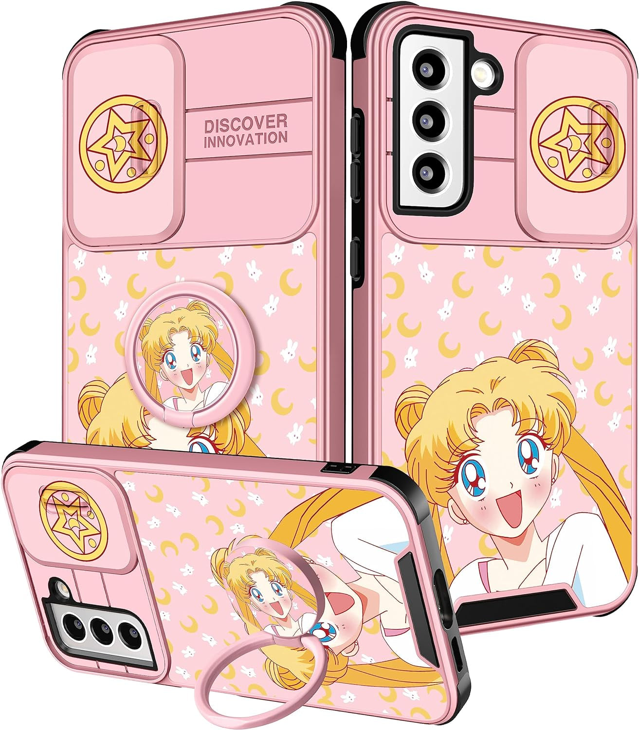 Oqpa for Samsung Galaxy S22 plus Phone Case Cute Cartoon Galaxy S22 plus Case with Camera Cover+Ring Holder for Women Girly Girls Boys Kids Kawaii Funny Case for Samsung S22 Plus, Minn Micki  meitong2020 Moon Girl  