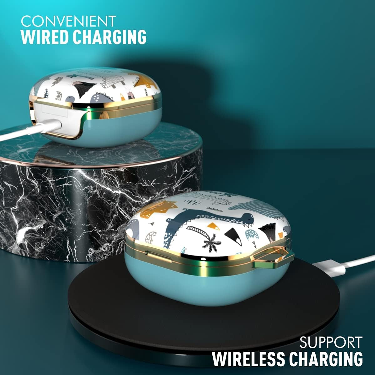 Wenew Case for Galaxy Buds 2 Pro/Galaxy Buds Pro/Galaxy Buds 2 / Galaxy Buds Live, Cute Pattern Hard Shell with Clip for Women Men Girls Kids (Cute Dino)  wenew   