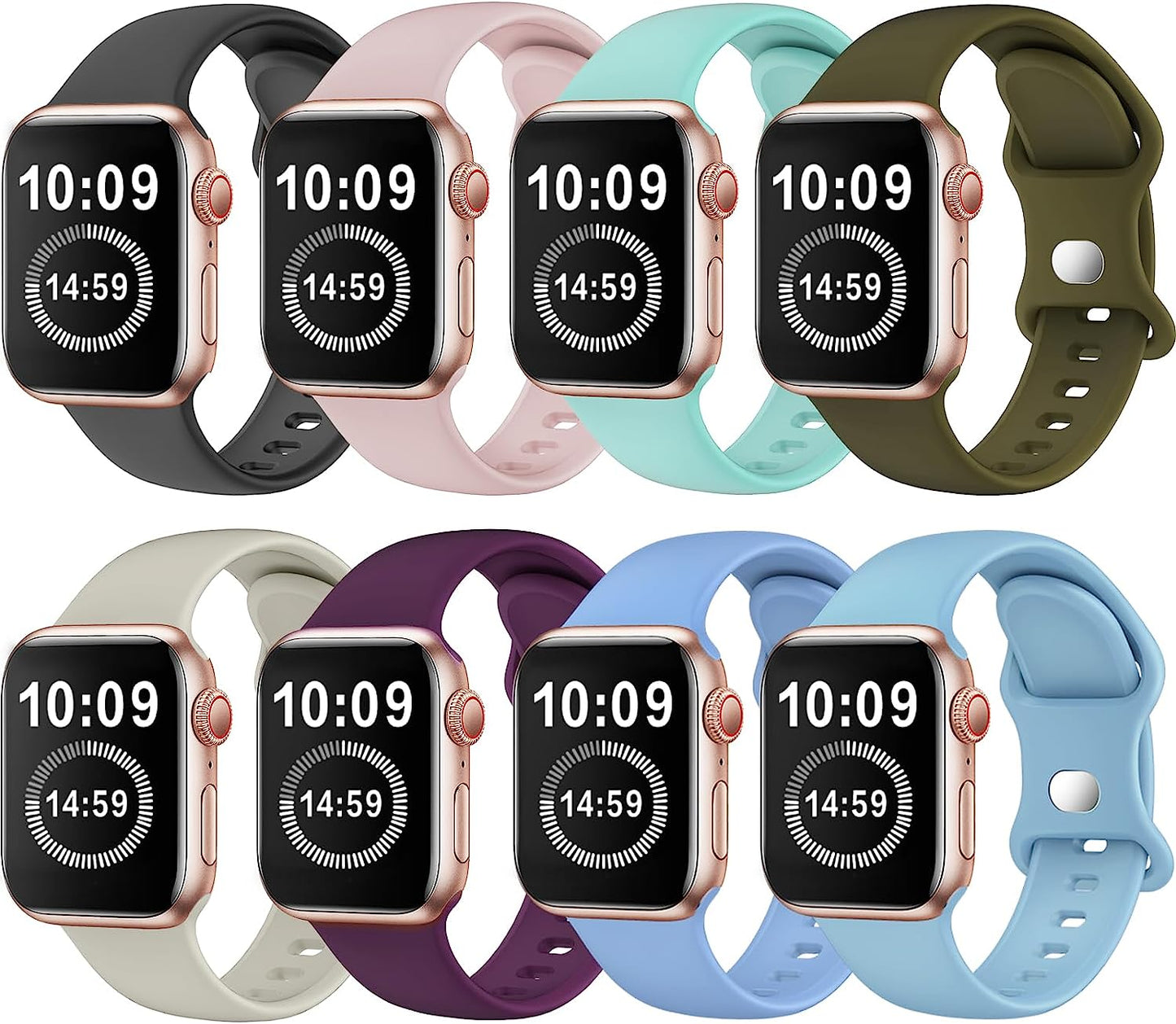 SWHAS Watch Bands Compatible with Apple Watch Bands 40Mm 38Mm Women Men, Soft Silicone Wristbands Replacement Strap Compatible with Iwatch Series 7 6 5 4 3 2 1 SE  SWHAS HOT-8 colors-B 38mm/40mm/41mm M/L 