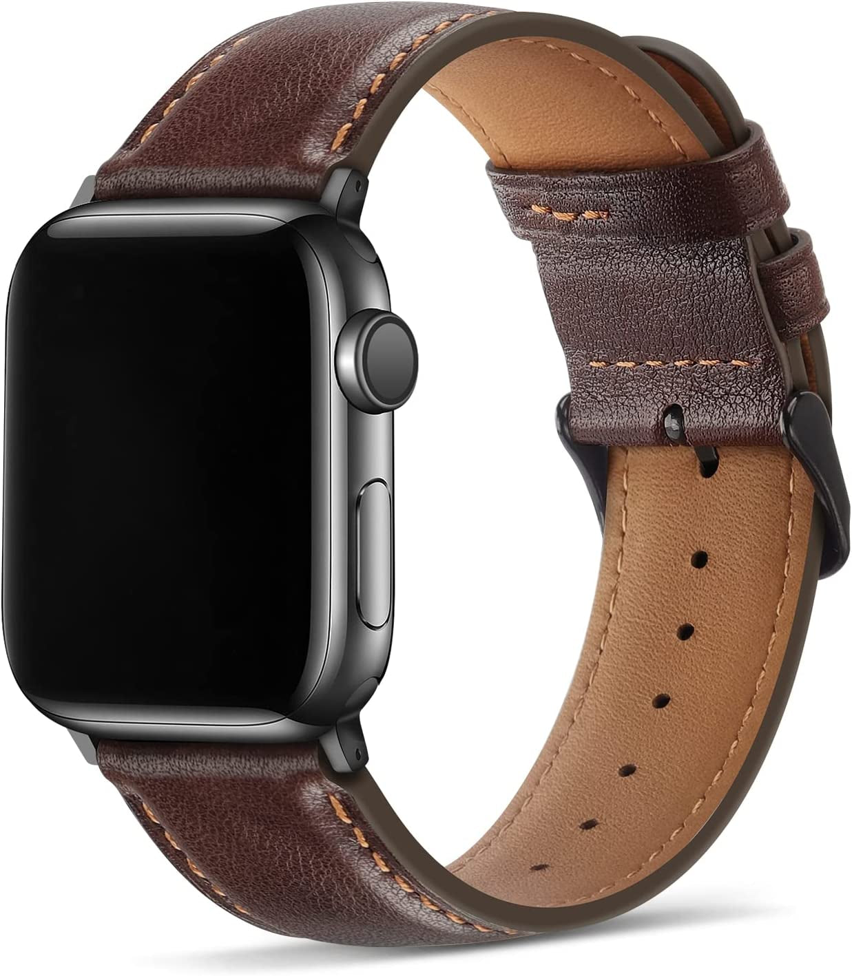 Tasikar Bands Compatible with Apple Watch Band 49Mm 45Mm 44Mm 42Mm Men Genuine Leather Replacement Bands Compatible with Apple Watch Ultra Series 8 7 (45Mm) SE 6 5 4 (44Mm) 3 2 1 (42Mm) - Black  Tasikar Retro Brown 38mm/40mm/41mm 