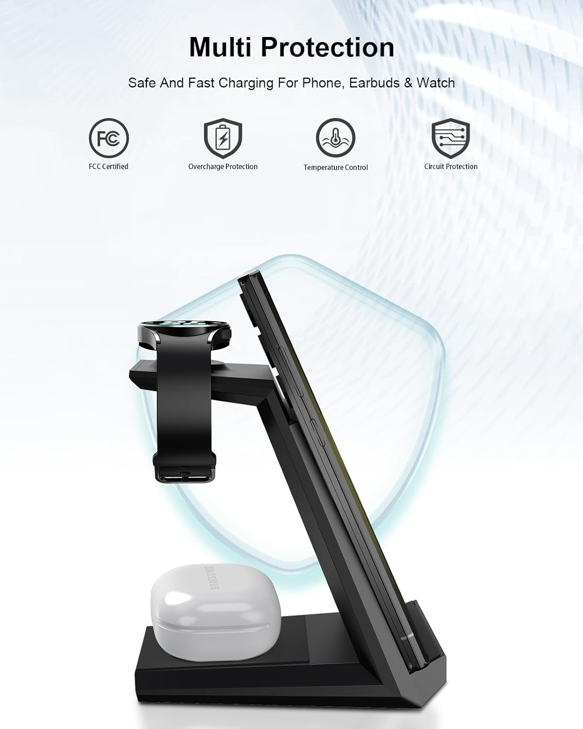 Wireless Charger for Samsung - NANAMI 3 in 1 Charging Station for Multiple Devices, Fast Charger Stand Dock for Galaxy S23 Ultra S22 S21 S20 Z Flip Fold 4,Galaxy Watch 6/5/5 Pro/4/3, Galaxy Buds 2 Pro  NANAMI   