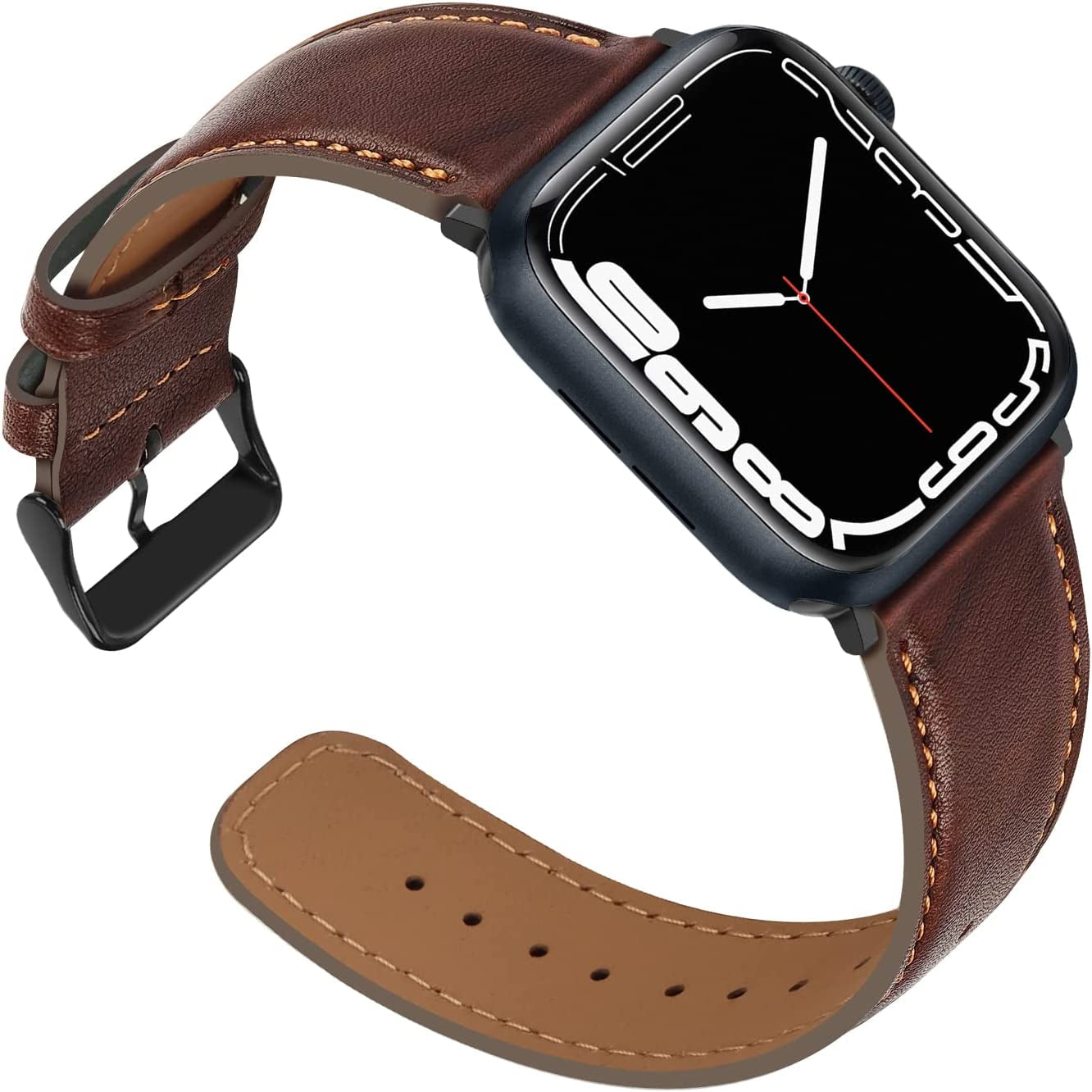 Anlinser Bands Compatible with Apple Watch Band 45Mm 44Mm 42Mm 41Mm 40Mm 38Mm for Women Men, Leather Replacement Strap Compatible with Iwatch Series 8 7 6 5 4 3 2 1, SE (45Mm/44Mm/42Mm, Dark Brown)  Anlinser   