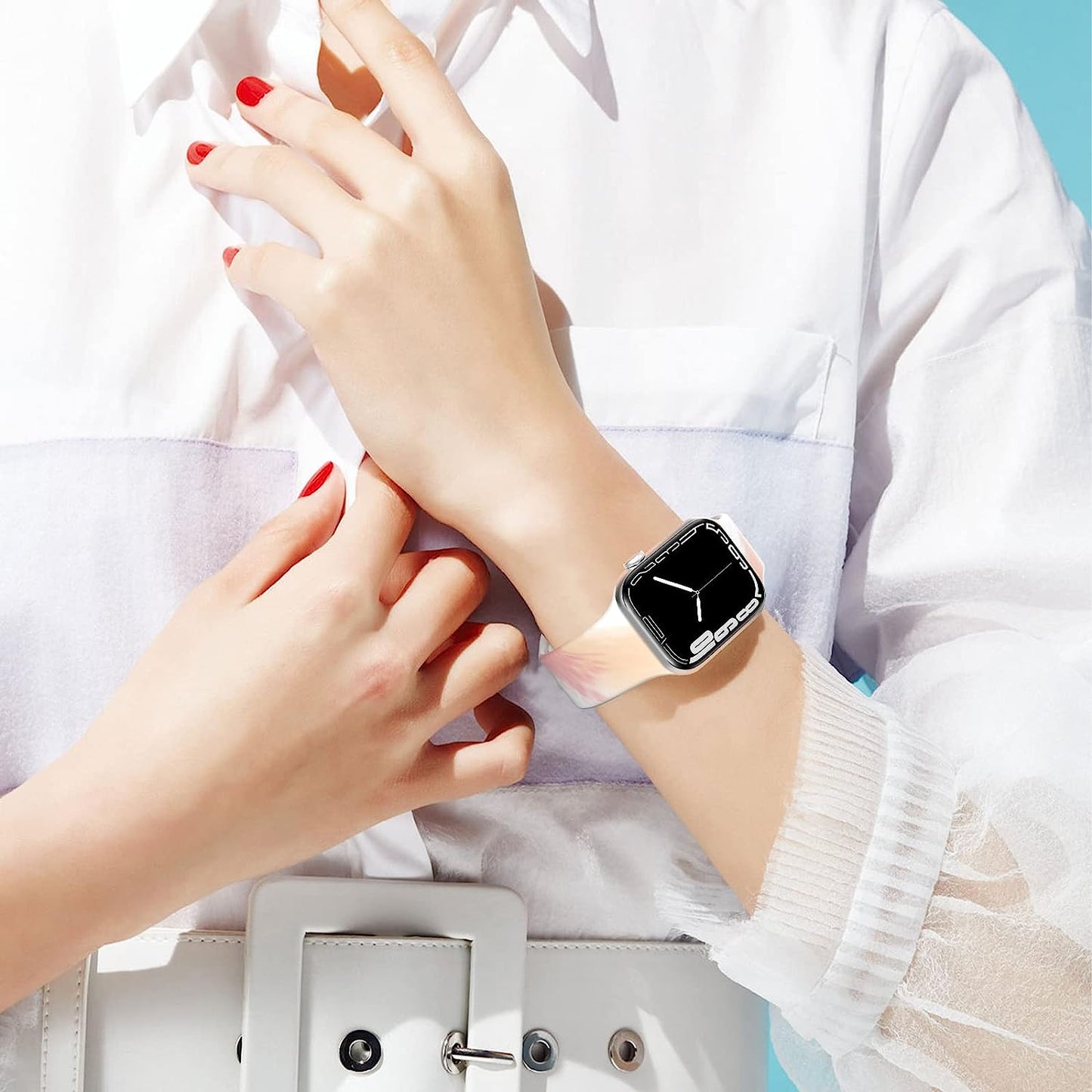 Sport Apple Watch Bands 38Mm 40Mm 41Mm 42Mm 44Mm 45Mm for Women Men Graffiti Tie Dye Soft Silicone Replacement Watch Band Breathable Strap Wristband for Apple Watch Series SE 7 6 5 4 3 2 1 Iwatch Band  HONEYBABY   