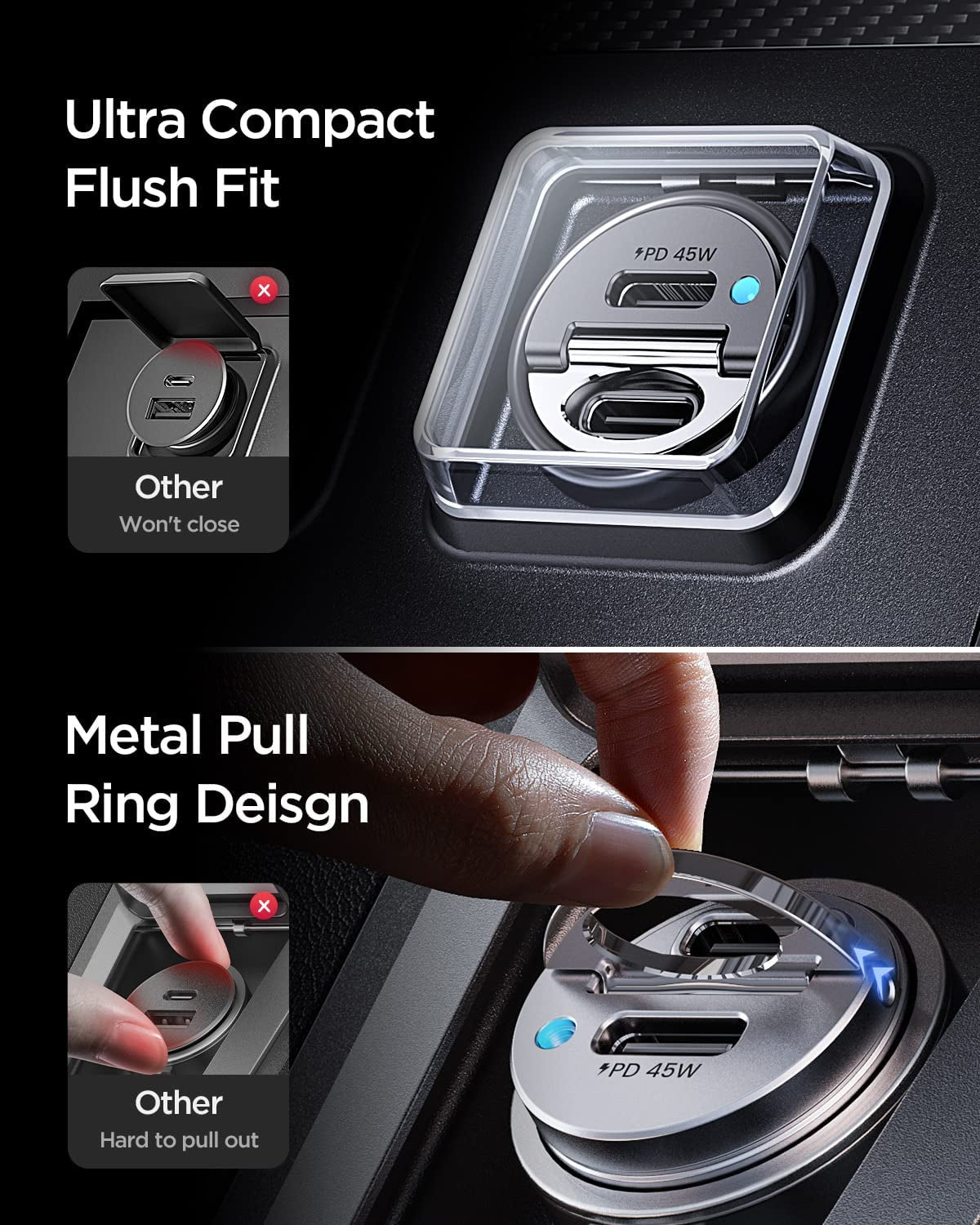 90W USB C Car Charger,[Super Mini Metal] USB C Car Charger Fast Charging Adapter Dual PD Dual Port MRGLAS Type C Car Cigarette Lighter USB Charger Compatible Iphone 14 13 Pro Max Ipad Samsung Macbook  MRGLAS   