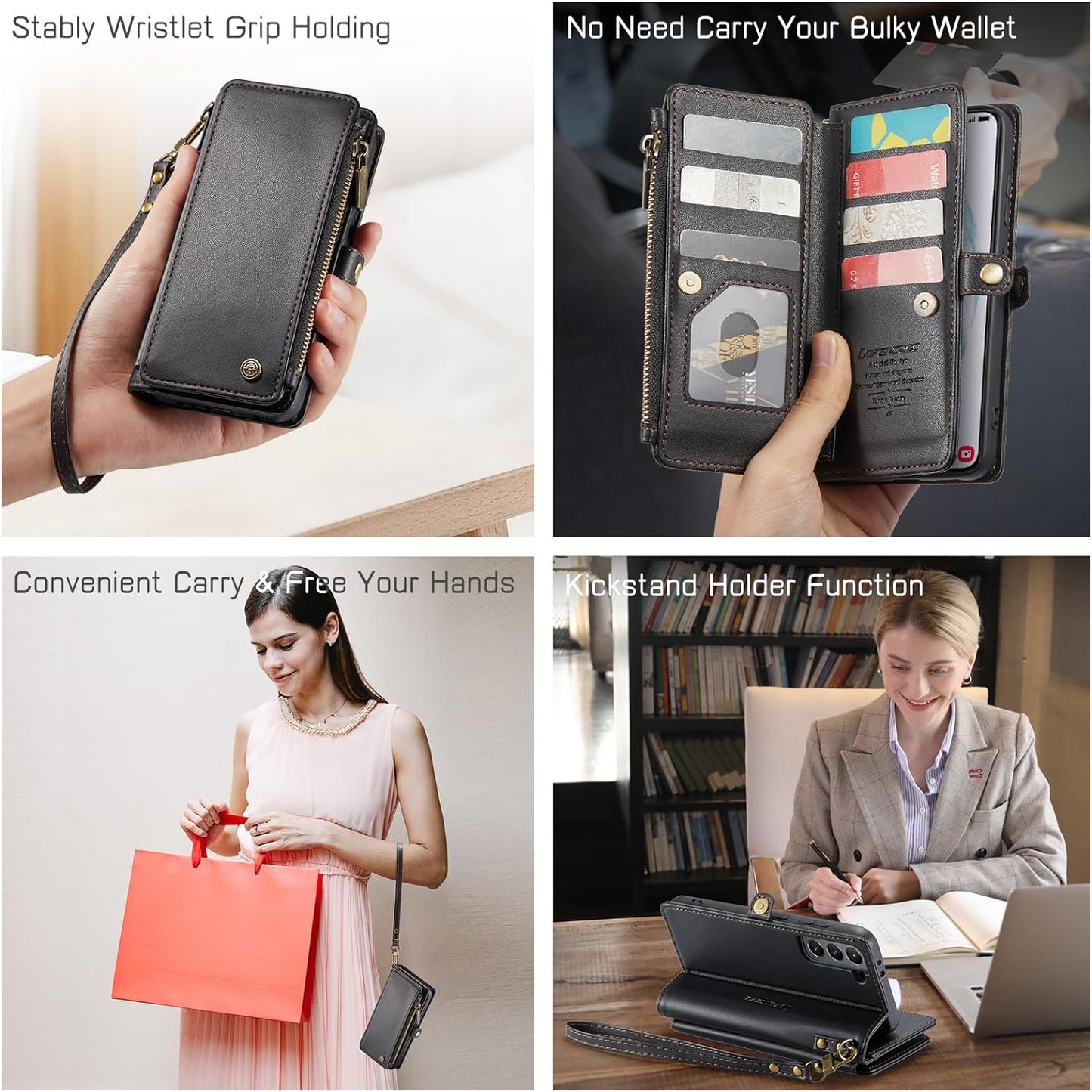 Defencase for Samsung Galaxy S21 Case, RFID Blocking Galaxy S21 Case Wallet for Women and Men with Card Holder, PU Leather Wrist Strap Zipper Pocket Magnetic Flip Phone Case for Samsung S21 5G, Black  Defencase   