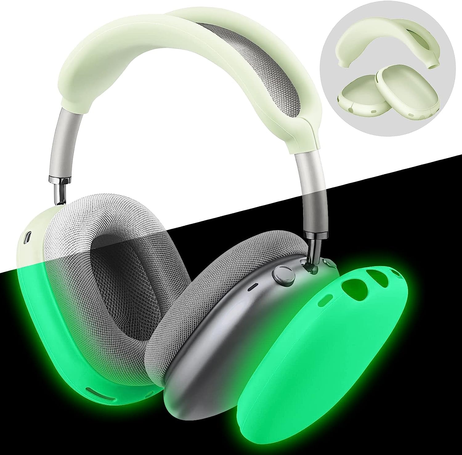 Fintie Silicone Case Cover for Airpods Max Headphones, Anti-Scratch Ear Cups Cover and Headband Cover for Airpods Max, Accessories Skin Protector for Airpods Max (Black)  FINTIE Green-Glow in The Dark  