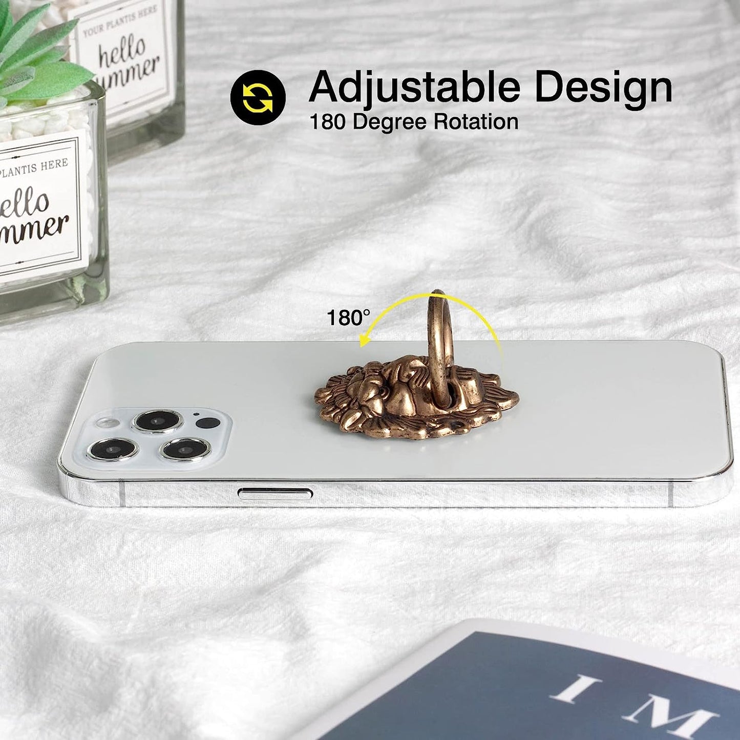 [2 Pack] Lion Head Cell Phone Ring Holder Stand, 360 Degree Rotation Finger Ring Kickstand with Polished Metal Phone Grip for Magnetic Car Mount, Smartphone Accessories（Black Gold）  Wansurs   