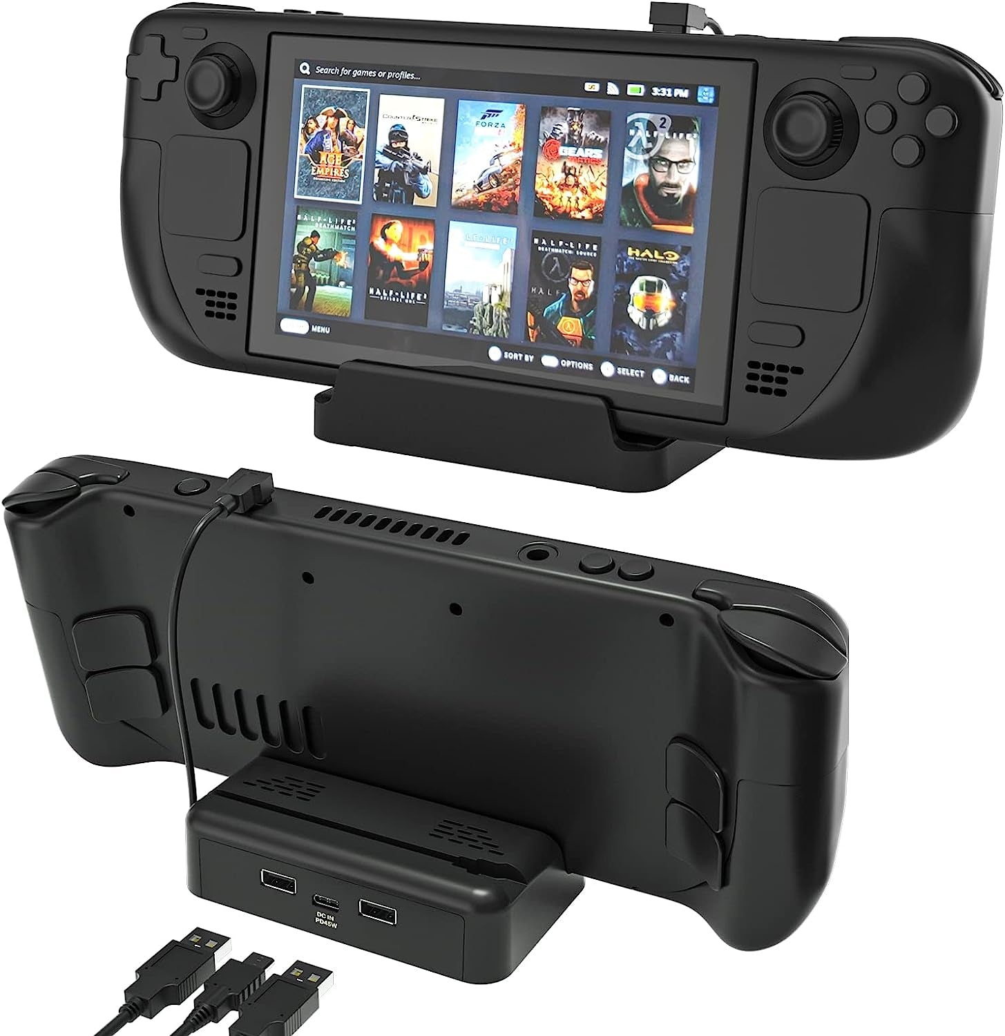 Steam Deck Accessories, Steam Deck Touch Protector, Steam Deck Dust Plug, Steam Deck Silicone Thumb Grip Caps, Vent Dust Filter Cover with Trackpads Skins - 9 in 1  ECHZOVE Black Station  