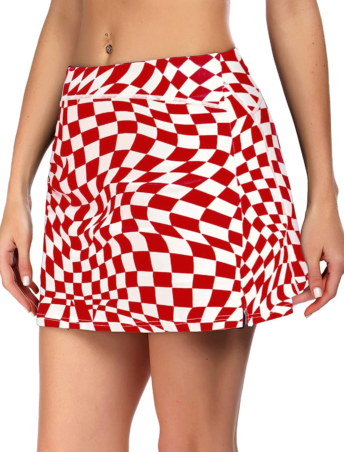 ADOME Women'S Athletic Skort Tennis Skirt with Pockets Shorts Active Golf Running Workout Sports  ADOME Red Check Small 