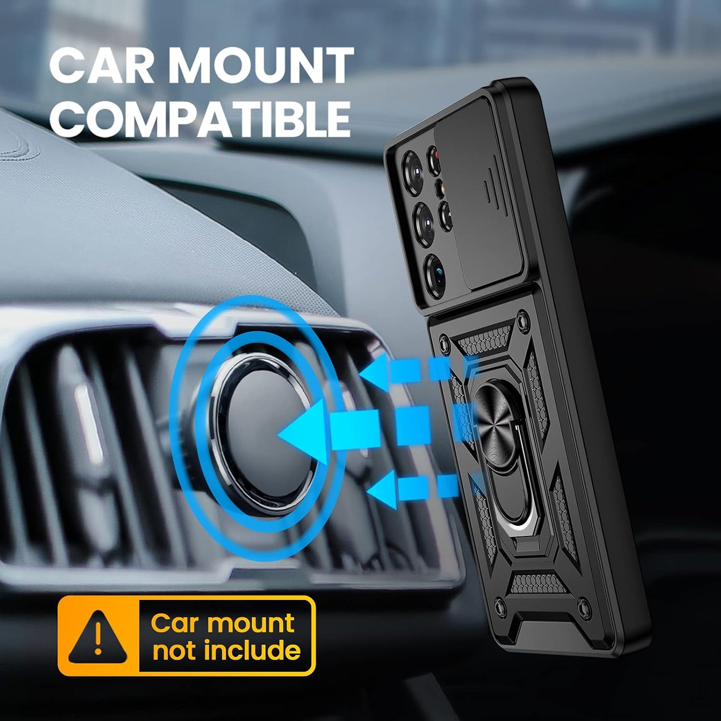 VEGO for Galaxy S21 Ultra Case with Slide Camera Cover, Built-In 360° Rotate Ring Kickstand Magnetic Cover Case for Samsung Galaxy S21 Ultra 5G 6.8 Inch - Black  VEGO   