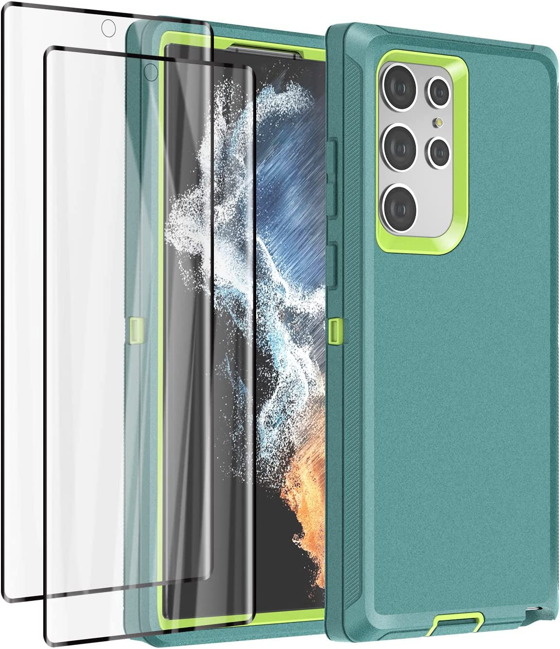 Aicase for Galaxy S22 Ultra Case with Screen Protector,Heavy Duty Drop Protection Full Body Rugged Shockproof/Dust Proof Military Protective Tough Durable Phone Cover for Samsung S22 Ultra 6.8“  AICase Spring Blue With Screen Protector  