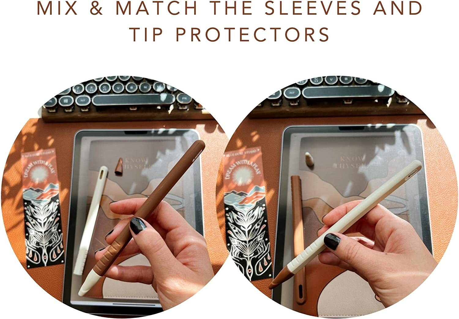 Blue Dune Studio Apple Pencil 2Nd Generation Protective Sleeve Cover Grip, Apple Pencil Case, Compatible with Magnetic Charging and Double Tap, Boho Neutral Colors (Brown/Beige 2-Pack)  Blue Dune Studio   