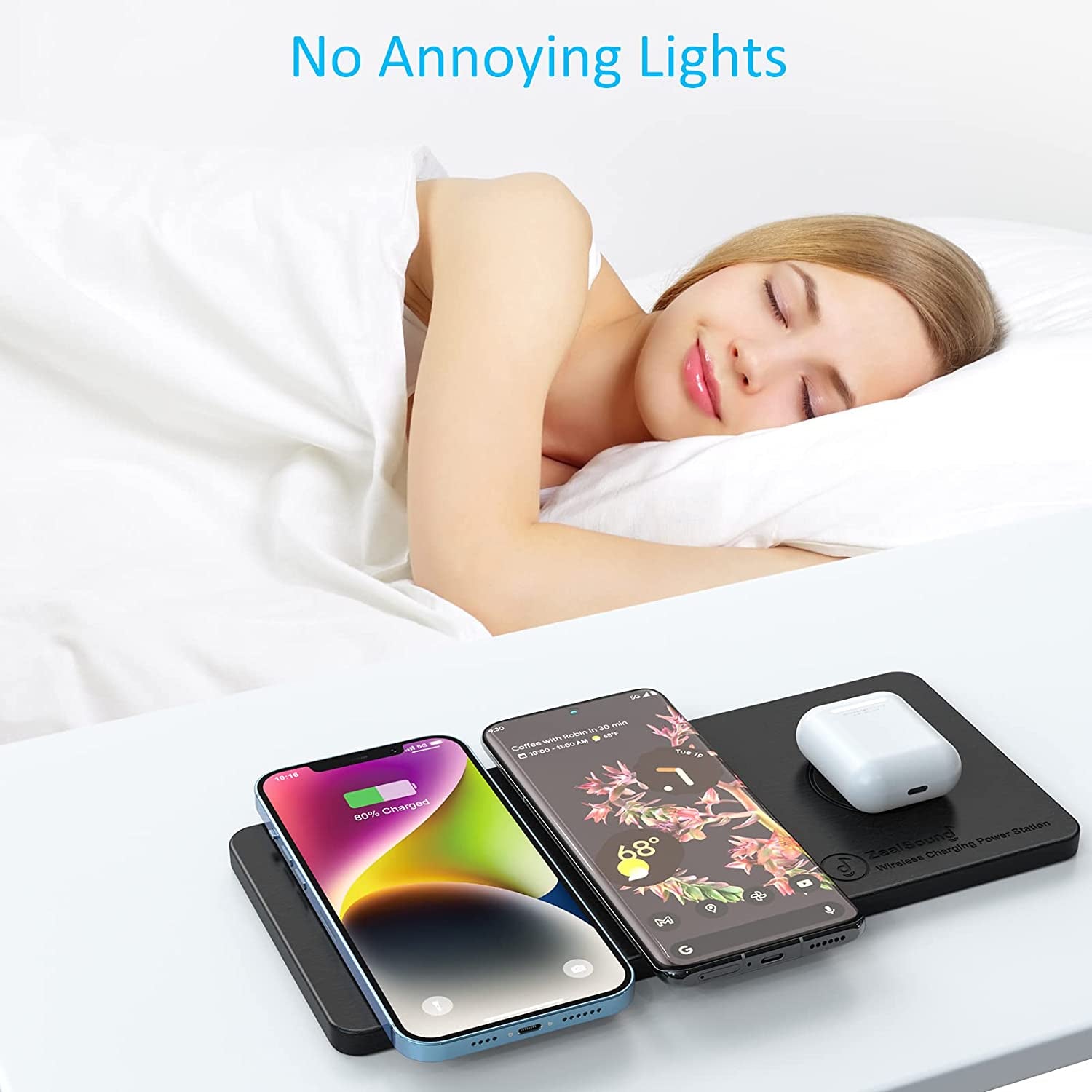 Wireless Charging Pad, Zealsound Ultra-Slim Triple Wireless Charger Station for Multiple 3 Devices & New Airpods Ultra Slim PU Leather Wireless Charging Mat W/AC Adapter for Smartphone Phone (Black)  ZealSound   