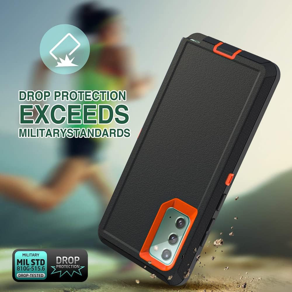 Case for Galaxy Note 20 with Clip, Heavy-Duty Tough Rugged Shockproof Drop Protective Cover Cases for Samsung Galaxy Note 20, Black+Orange  WOGROO   