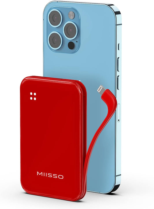 REDISONA Small Portable Charger 4500Mah Power Bank with Built-In Cable, Mini External Battery Pack Compatible with Iphone 14/14 Pro/14 Plus/14 Pro Max/13/12/11/X/8/7/6 Airpods, Red  Shenzhen Weilaishenniao Technology Co., Ltd.   