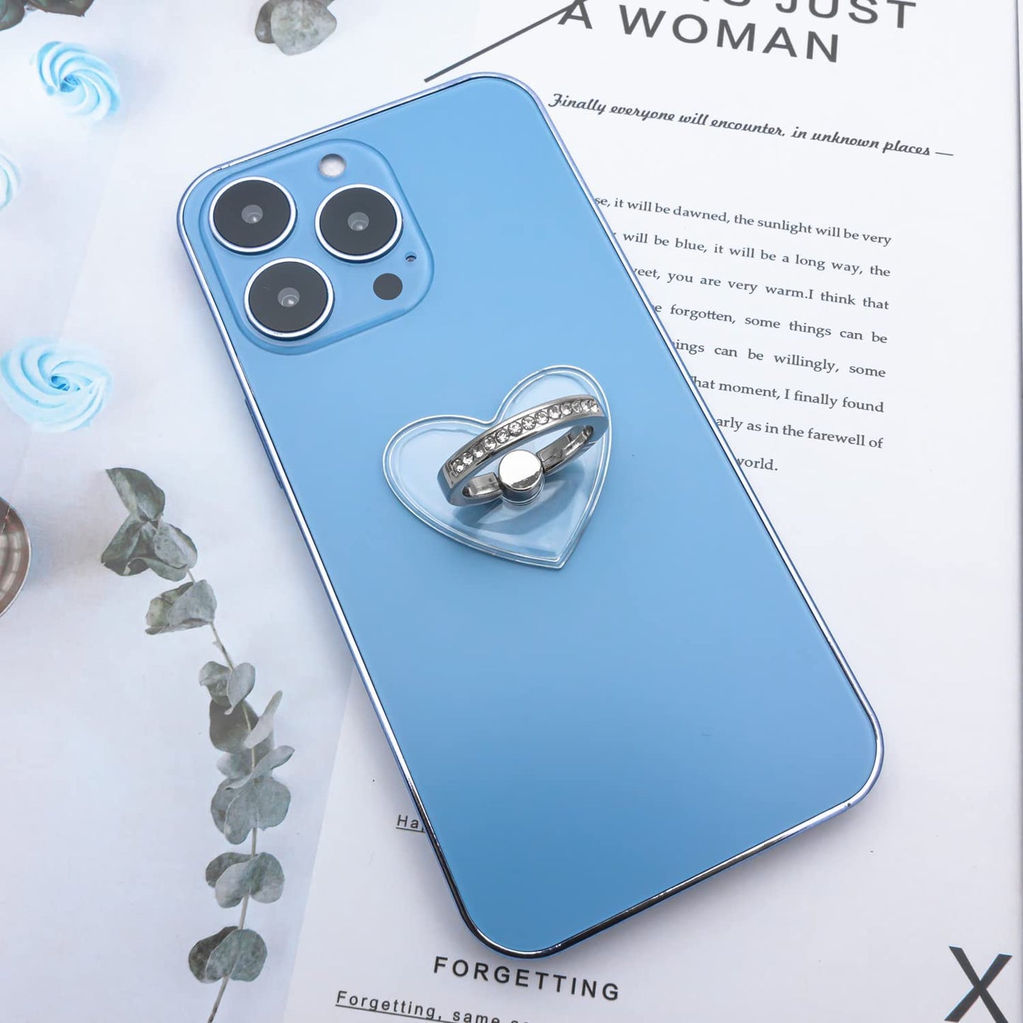 WOGROO Cell Phone Ring Holder Stand Compatible All Mobile Phones or Phone Cases, Transparent Phone Ring Holder Finger Kickstand 360°Degree Rotation Clear Phone Ring Grip, 2 Silver  WOGROO   