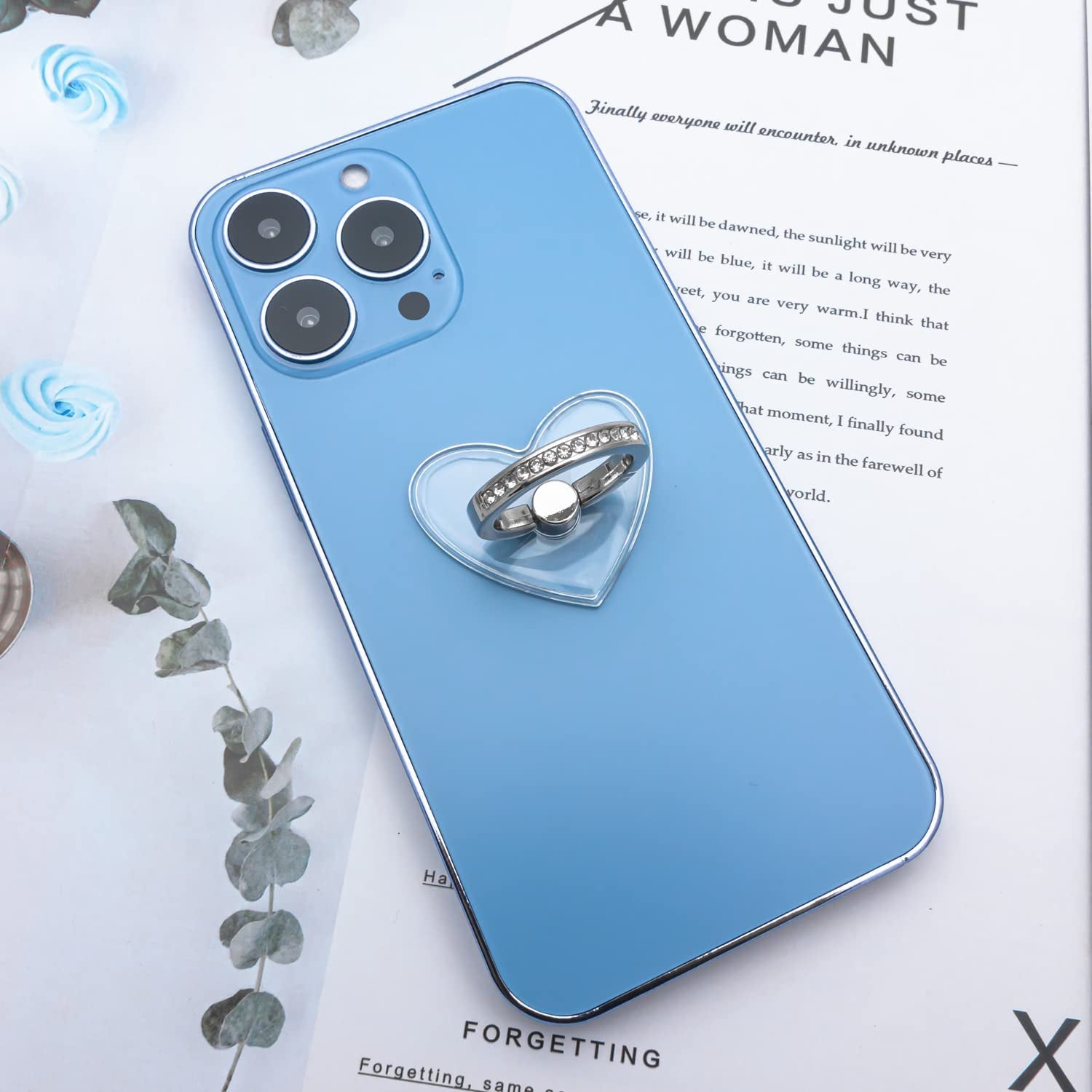 WOGROO Cell Phone Ring Holder Stand Compatible All Mobile Phones or Phone Cases, Transparent Phone Ring Holder Finger Kickstand 360°Degree Rotation Clear Phone Ring Grip, 2 Silver  WOGROO   