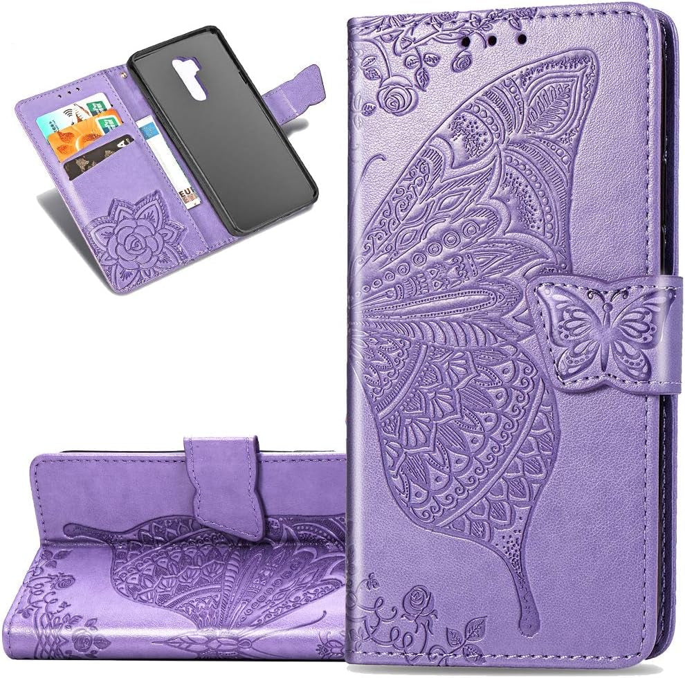 LEECOCO LG G7 Thinq Case Premium PU Leather Flip Wallet Case Butterfly Embossed Full Body Protection Flip Stand Card Holder Magnetic Cover for LG G7 Thinq/Lg G7 One Big Butterfly Light Purple SD  LEECOCOO   