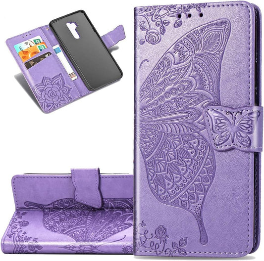 LEECOCO LG G7 Thinq Case Premium PU Leather Flip Wallet Case Butterfly Embossed Full Body Protection Flip Stand Card Holder Magnetic Cover for LG G7 Thinq/Lg G7 One Big Butterfly Light Purple SD  LEECOCOO   