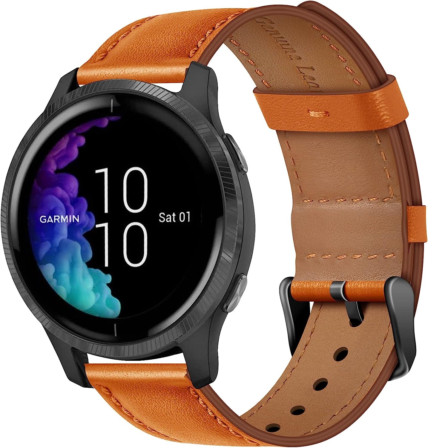 Wanme Bands for Garmin Venu / Venu 2 plus / Venu Sq Watch Band Women Men, 20Mm Leather Replacement Wristband Strap for Garmin Vivomove Sport, Vivoactive 3 / 3 Music, Forerunner 645 / 245 Music Smart Watch  Wanme Orange Brown  