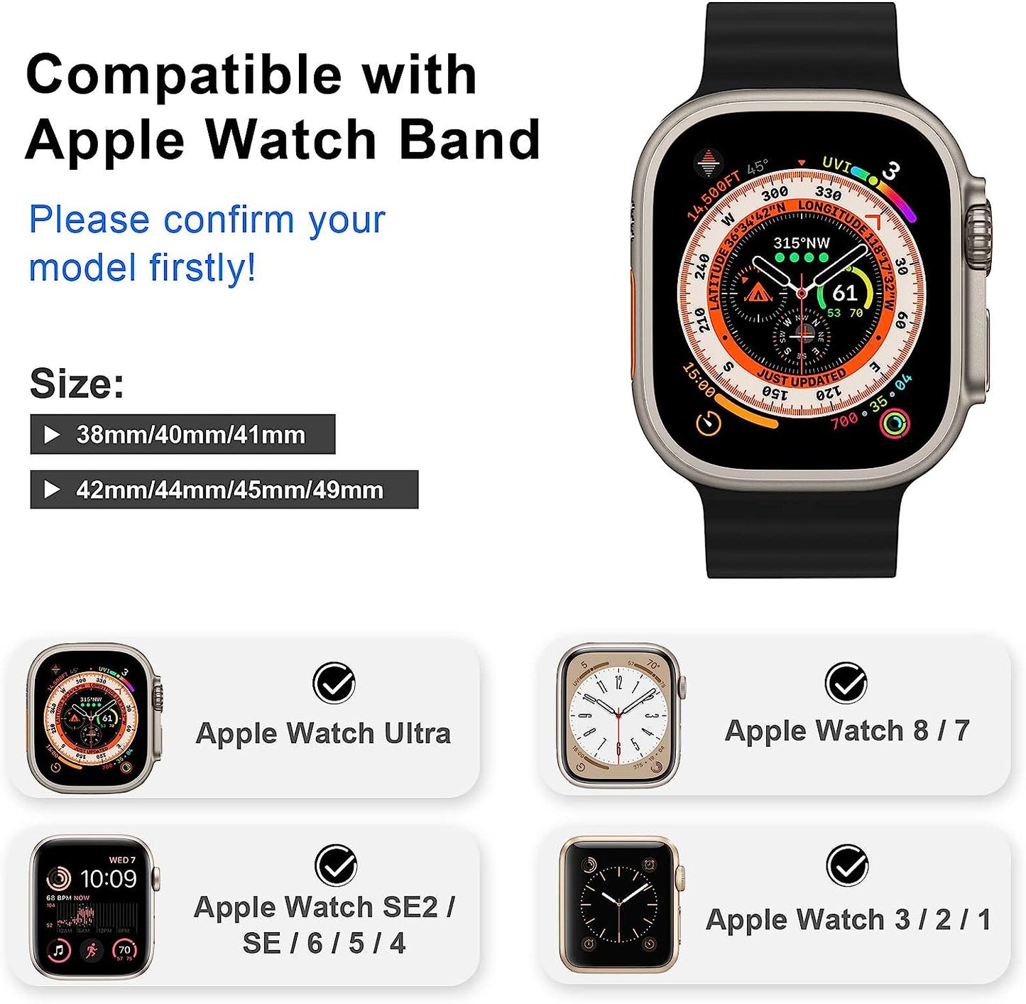 DAMAFE Silicone Band Compatible with Apple Watch Ultra Ocean Band 49Mm 45Mm 44Mm 42Mm 41Mm 40Mm 38Mm for Iwatch Ultra/Se/Series 8 7 6 5 4 3 2 1  DAMAFE   