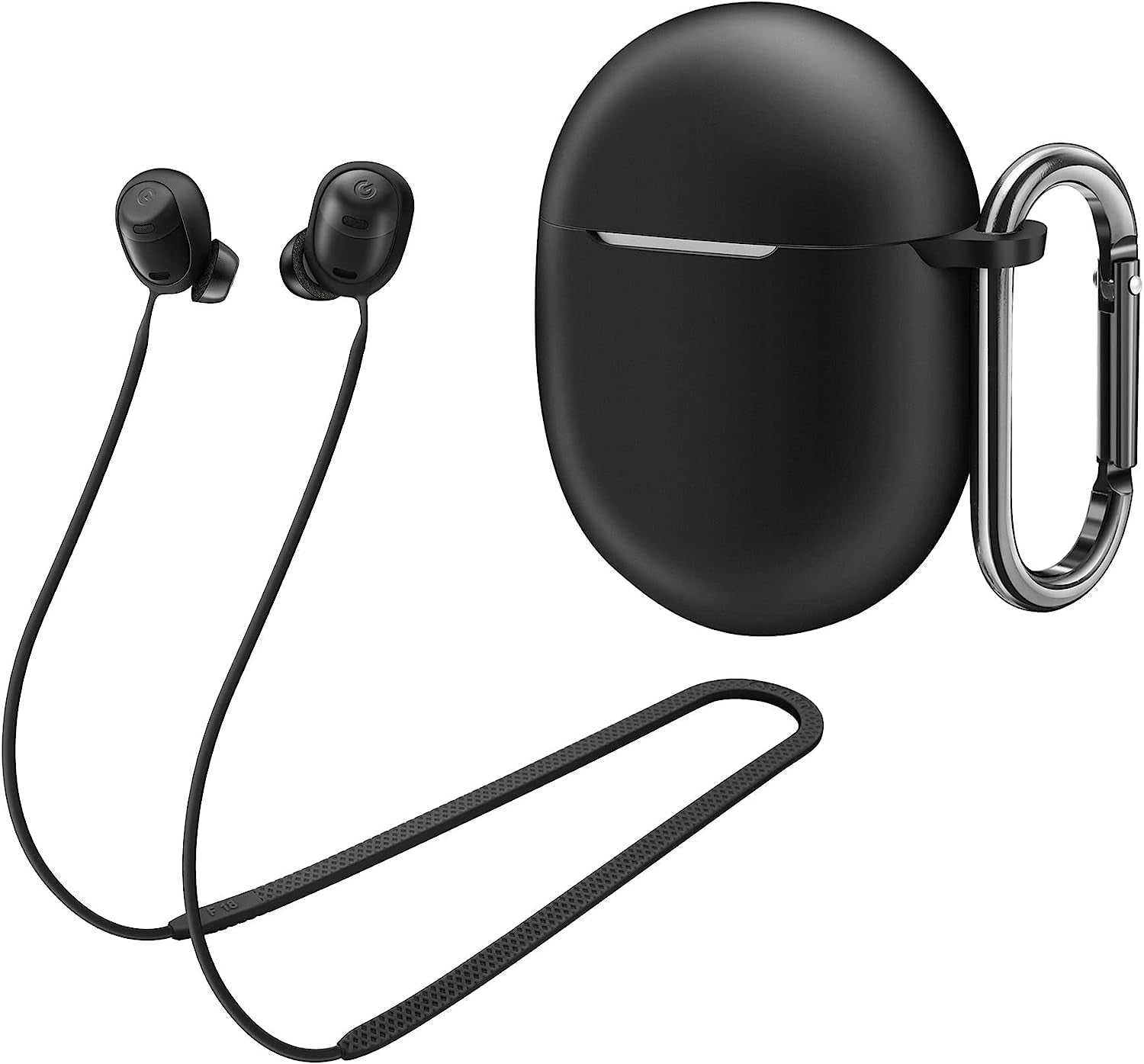 AHBTEYM for Google Pixel Buds Pro Case,Anti-Lost Strap,Silicone Cover with Keychain,Sports Lanyard for Women Men Girl Boy for Google Pixel Buds Pro 2022 (Lemongrass Case+Lemongrass Strap)  AHBTEYM Black Case+Black Strap  