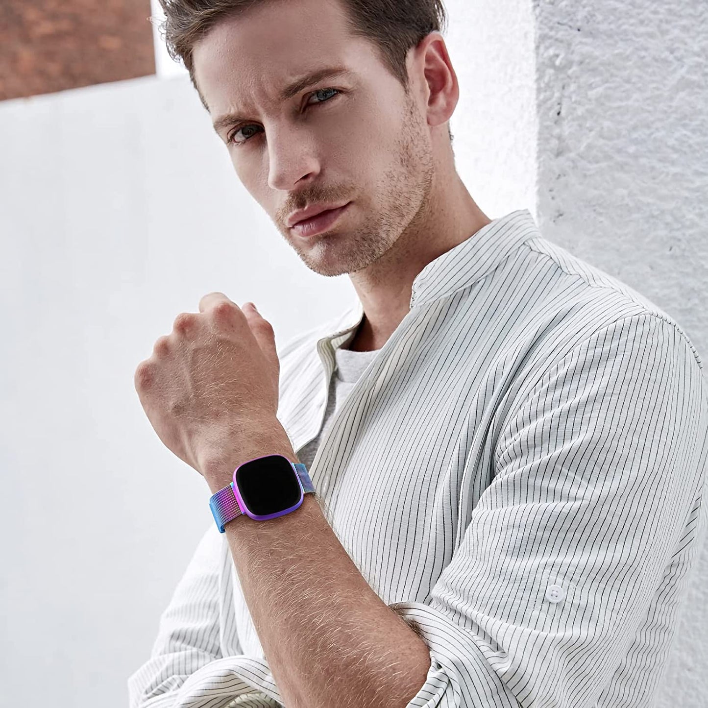 Zedoli Bands Only Compatible with Fitbit Sense 2/Versa 4 and Fitbit Sense/Versa 3 Four Models, Stylish Fashionable Stainless Steel Milanese Metal Loop Wristbands Replacement Bands Women Men, Colorful  Zedoli   