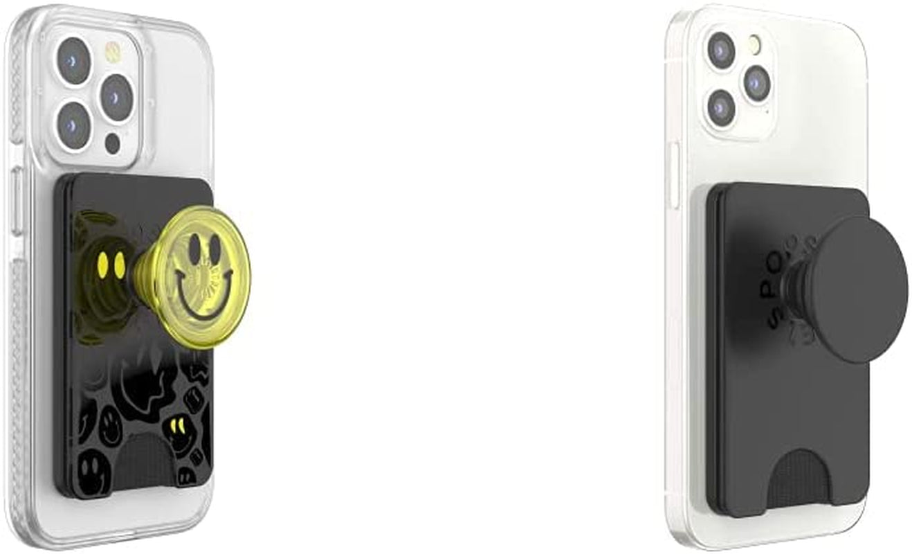 Popsockets Phone Wallet with Expanding Grip, Phone Card Holder, Wireless Charging Compatible, Wallet for Magsafe - White Clear  PopSockets All Smiles Wallet + Wallet - Black 