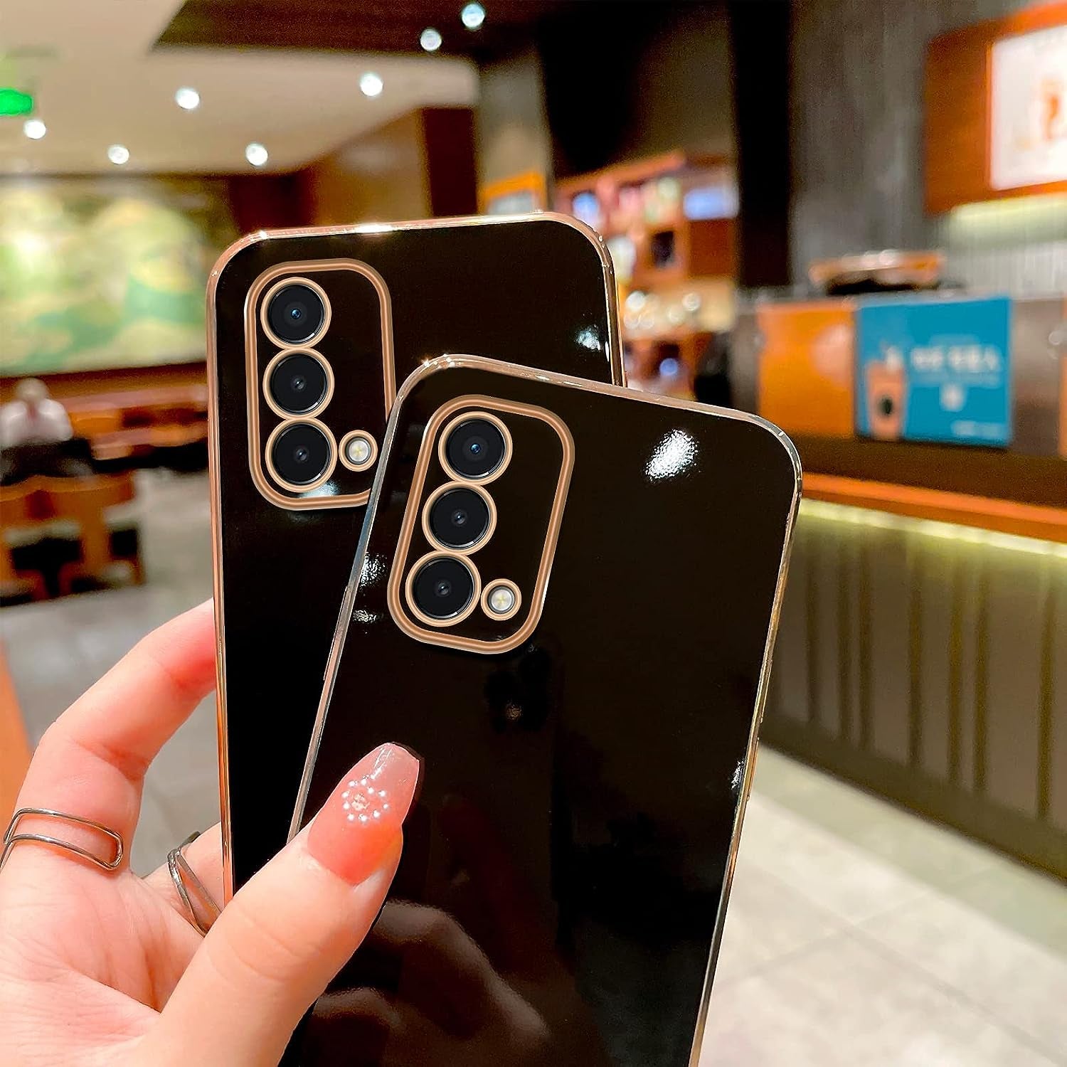 For Oneplus Nord N200 5G Case, N200 Phone Case for Women Electroplating Cute Luxury Bling Aesthetic Trendy Pretty, Full Camera Soft TPU Protection Shockproof Cover for Oneplus Nord N200 5G (Black)  KuDiNi   