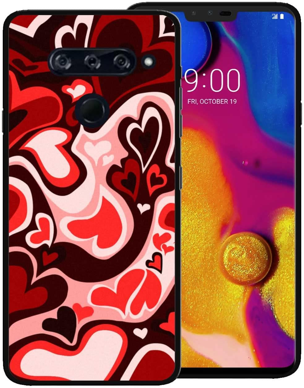 Zaztify Phone Case for LG V40 Thinq, Lovely Irregular Dark Pink Love Heart Lovecore Aesthetic Cute Pattern Shockproof Protective Anti-Slip Thin Slim Soft Phone Cover Shell  zaztify Red Black Lovecore  
