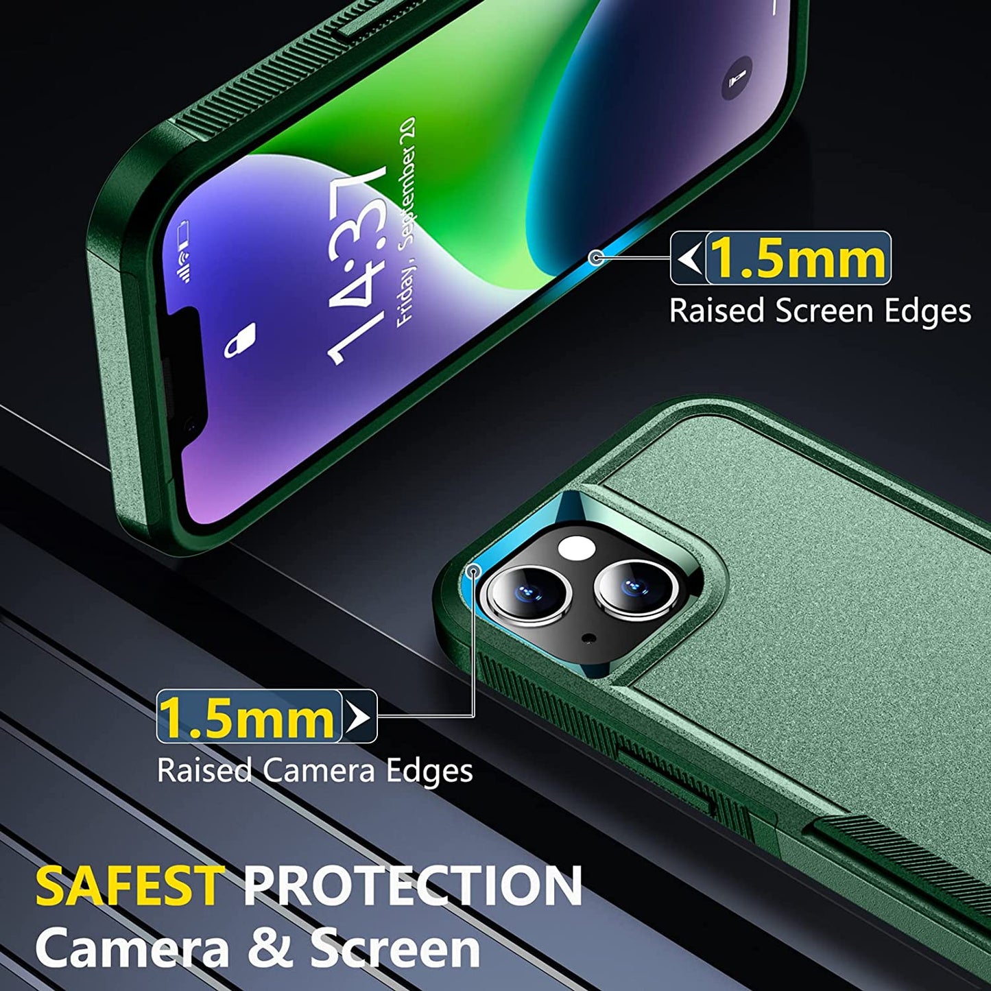 SPIDERCASE for Iphone 14 Case, [10 FT Military Grade Drop Protection][Non-Slip] [2+Tempered Glass Screen Protector][2+Tempered Camera Lens Protector] Heavy Duty Full-Body Shockproof Case, Deep Green  SPIDERCASE   