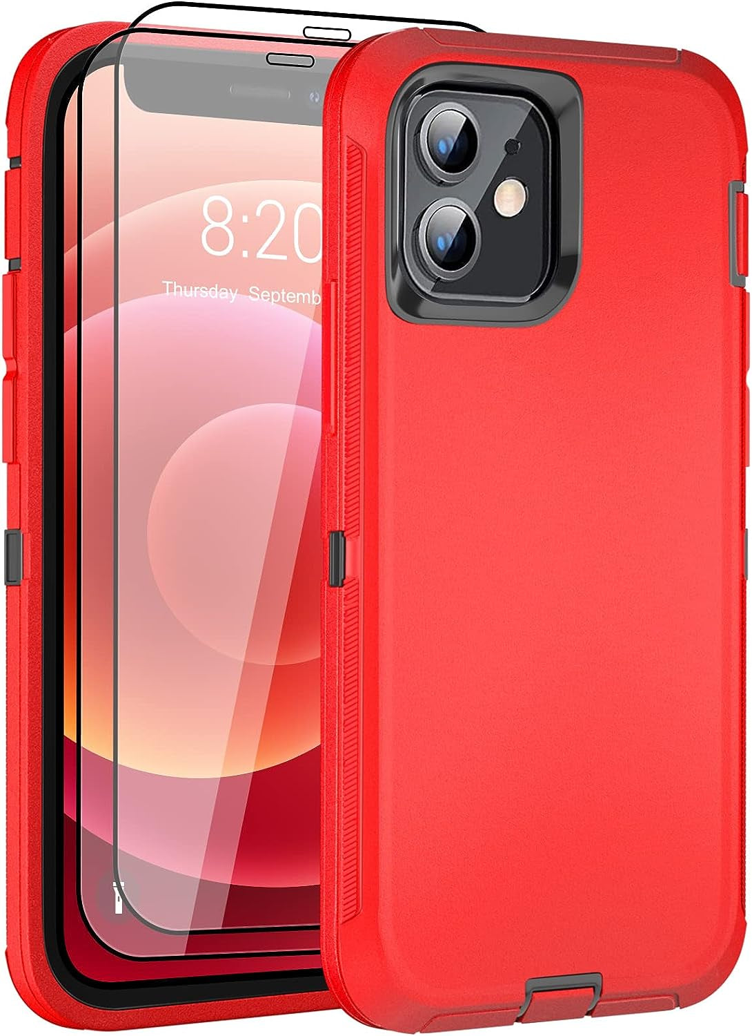 DHCALL for Iphone 12 Case & Iphone 12 Pro Case (6.1"), with 2 Tempered Glass Screen Protector,Belt Clip Holster, [Full Body Drop Protection] Shockproof Tough Durable 6.1 Inch（Black Green+Clip）  DHCALL   