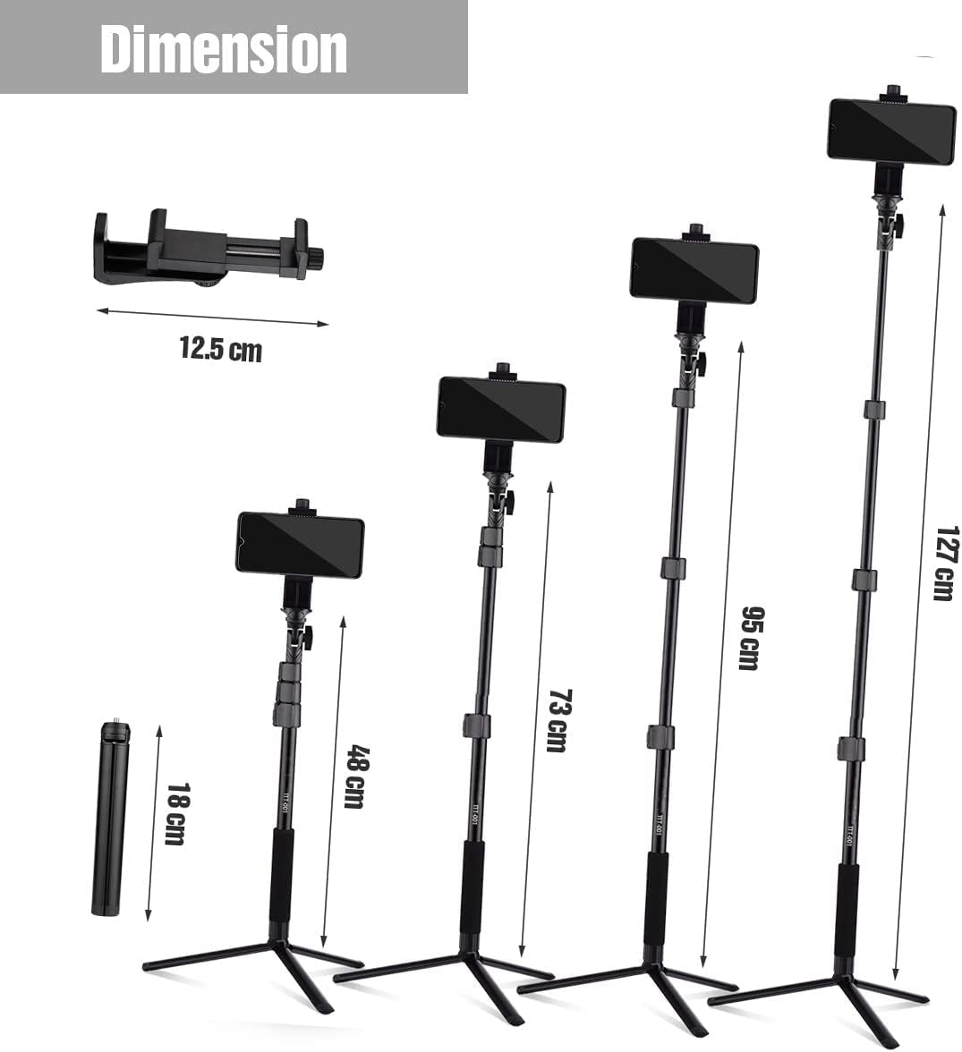 Andoer 54-Inch Selfie Stick Extendable Tripod Stand Aluminum Alloy with Detachable Desktop Tripod Phone Holder Sports Camera Mount Adapter Remote Shutter Compatible with Iphone and Android Phones  Andoer   