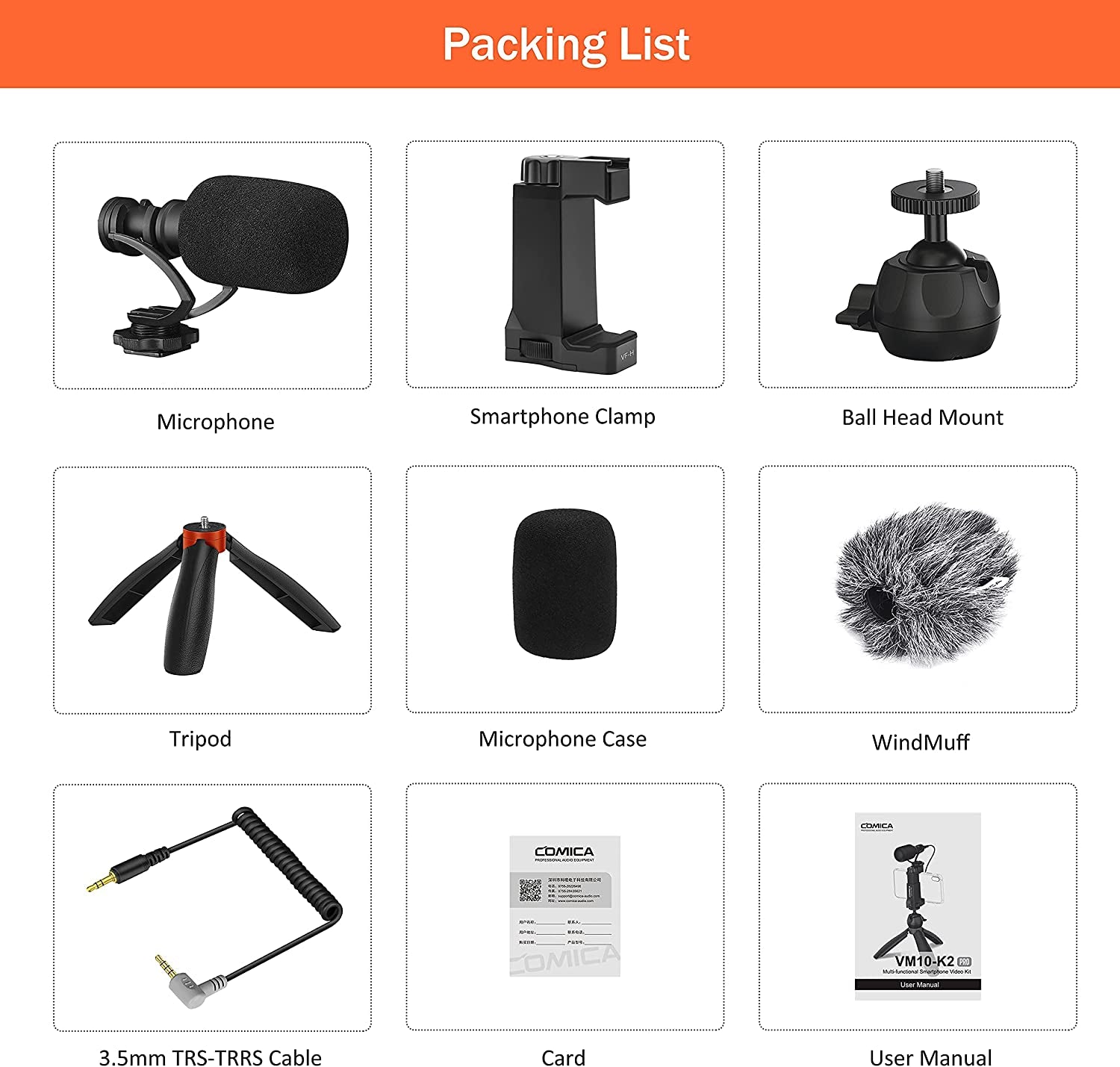 Comica Smartphone Microphone with Mini Tripod, CVM-VM10-K2 PRO Video Shotgun Mic for Iphone and Android Phones, Vlogging Kit for Youtube Recording Facebook Live,Filmmaker Accessories  comica   