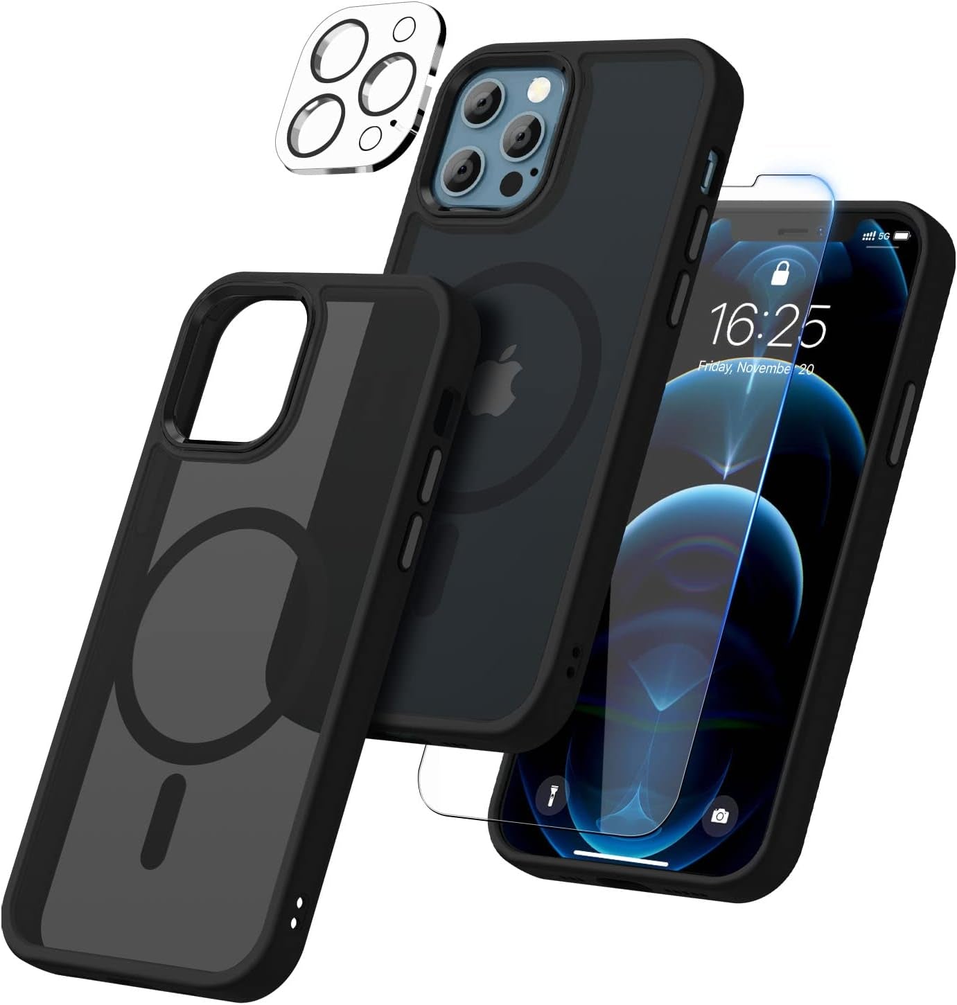 BOTOER [5 in 1 for Iphone 12 Case/Iphone 12 Pro Case,With 2 Pack Screen Protector + 2 Pack Camera Lens Protector, Ultra Thin Scratch Resistant Drop Mag-Safe Phone Case for Iphone 12/12 Pro,Blue A  BOTOER   