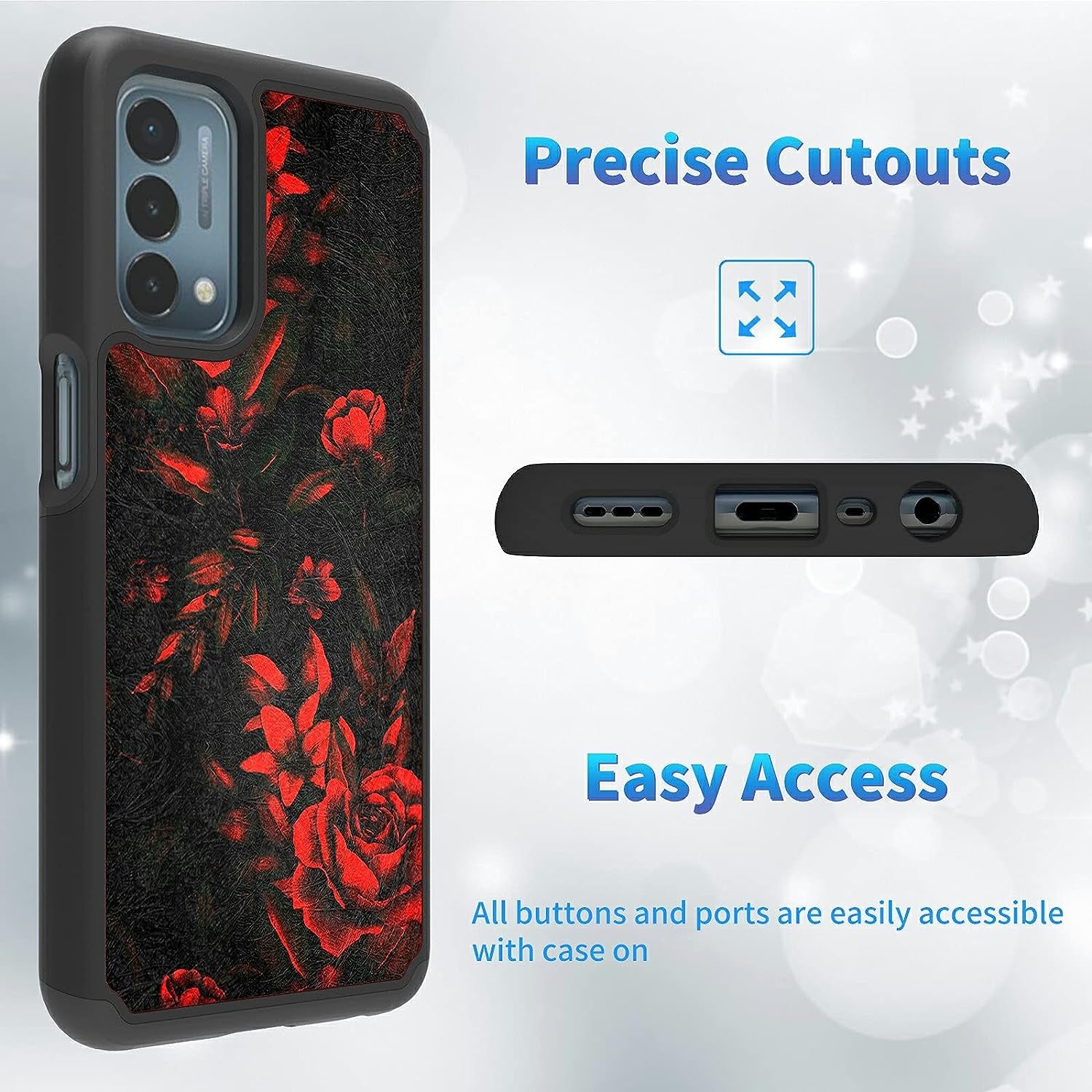 BREIDMKFM 2 in 1 Phone Case for Oneplus Nord N200 5G，Heavy Duty Shockproof Dual Layer Hard PC Soft Rubber Bumper Rugged Cover Case for Nord N200 5G, Red Rose Art  BREIDMKFM   