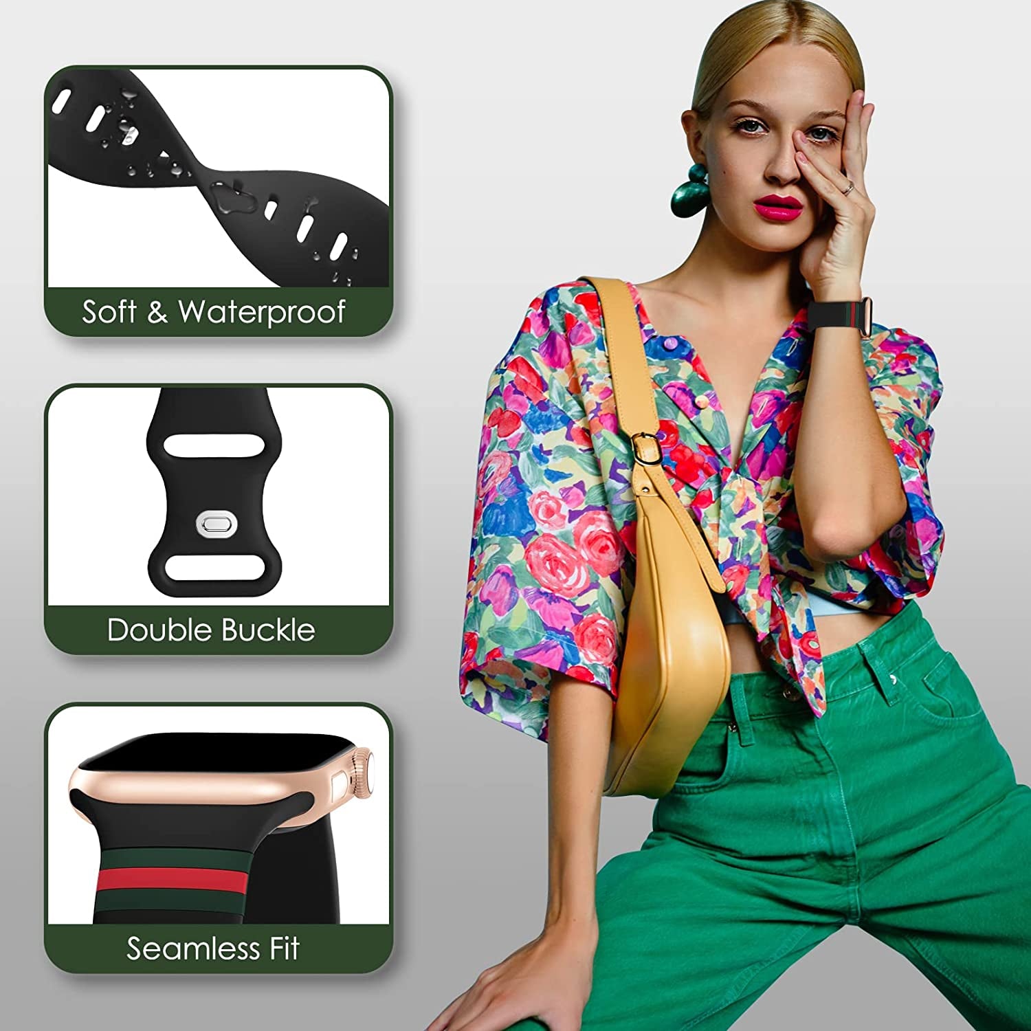 2 Pack Designer Bands Compatible with Apple Watch Band 38Mm 40Mm 44Mm 41Mm 42Mm 45Mm 49Mm Men Women, Soft Silicone Sport Strap Replacement Wristbands for Iwatch Bands Series Ultra SE 8 7 6 5 4 3 2 1  iWabcertoo   