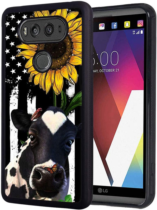 Case for LG G8 Thinq/Lg G8, BWOOLL Slim Anti-Scratch Rubber Protective Case Cover for LG G8 Thinq/Lg G8 - American Flag Sunflower and Cow  BWOOLL   