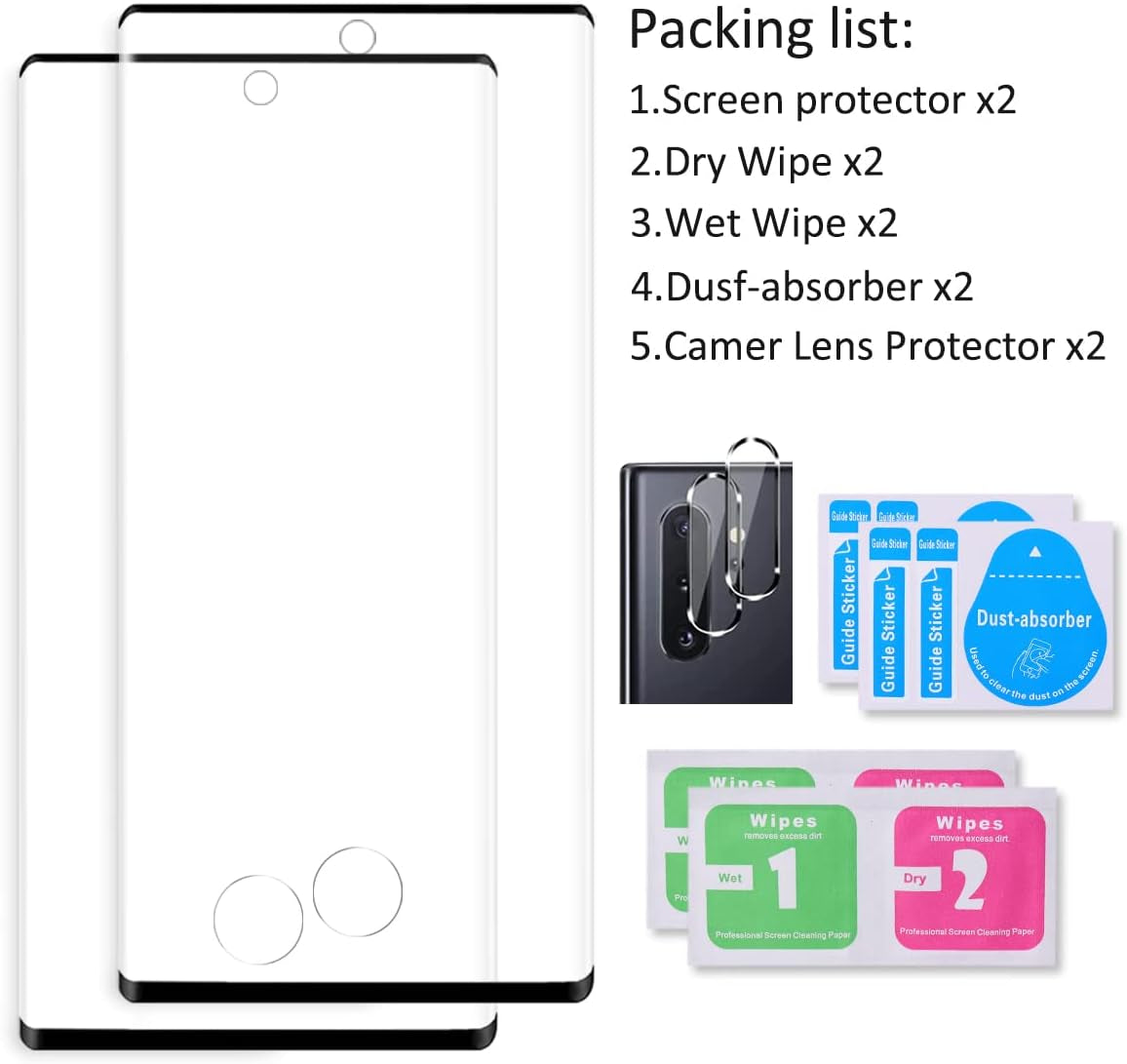 Micger Galaxy Note 10+ plus Screen Protector【2+2 Pack】 2 Pack Camera Lens Protector Easy Installation, 3D Glass 9H Hardness Tempered Glass Screen Protector for Samsung Galaxy Note 10 Plus  Micger   