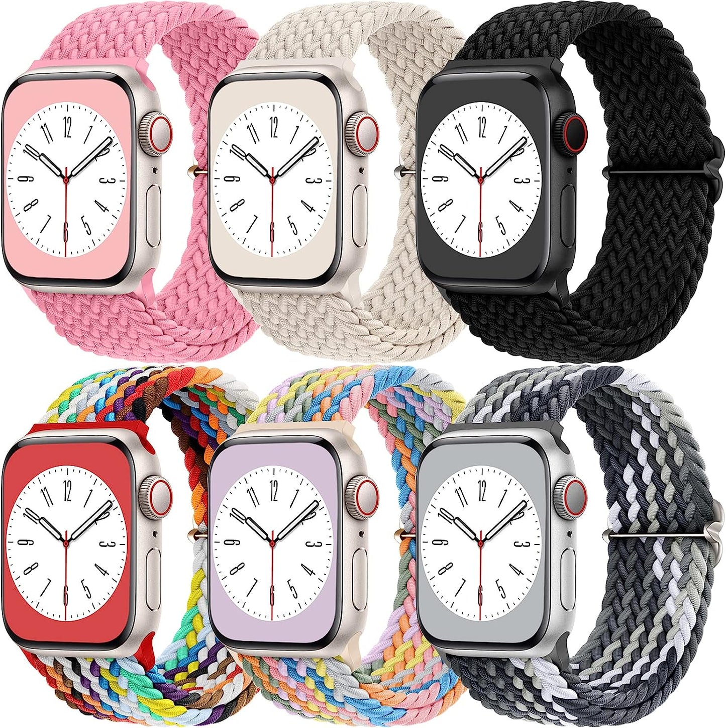 6 Pack Stretchy Braided Solo Loop Compatible with Apple Watch Band 38Mm 40Mm 41M 42Mm 44Mm 45Mm 49Mm Women Men, Adjustable Elastic Nylon Sport Bands for Iwatch Apple Watch Series 8 7 6 5 4 3 2 1 SE  Witzon Black/Starlight/Pink/Pride Edition/Soft Rainbow/Gradient Gray 42mm/44mm/45mm/49mm 