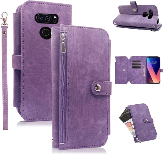 Compatible with LG V35 Thinq V30 plus Wallet Case Flip Credit Card Holder Cell Phone Cover for Folio Purse Lanyard Wrist Strap Rugged Slot Mobile LGV30 LGV35 LG30 LG35 V 30 35 V30+ V30S H931 Purple  Furiet   