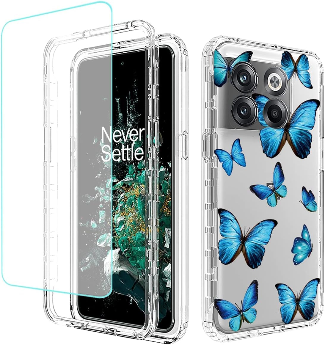 Vokuha Case for Oneplus 10T 5G/Oneplus Ace Pro Case, CPH2415 Case with Tempered Glass Screen Protector, Floral Crystal Clear TPU Shockproof Protective Armor Cover for Oneplus 10T 5G (Rose Flower)  Vokuha Butterfly  