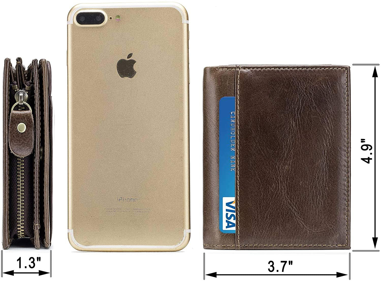 Mens RFID Blocking Wallet,Leather Vintage Bifold Card Holder Purse with Zipper  BULLCAPTAIN   