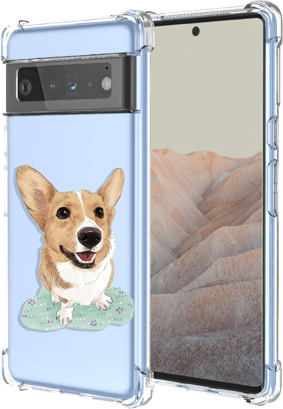 OEURVQO for Pixel 6 Pro Google 6 Pro G8VOU Case Clear Cute Cat Pattern Cartoon Animal Soft TPU Shockproof Bumper Anti-Scratch Protective Phone Case for Google Pixel 6 Pro 5G (Staring Cat)  OEURVQO Corgi Dog  